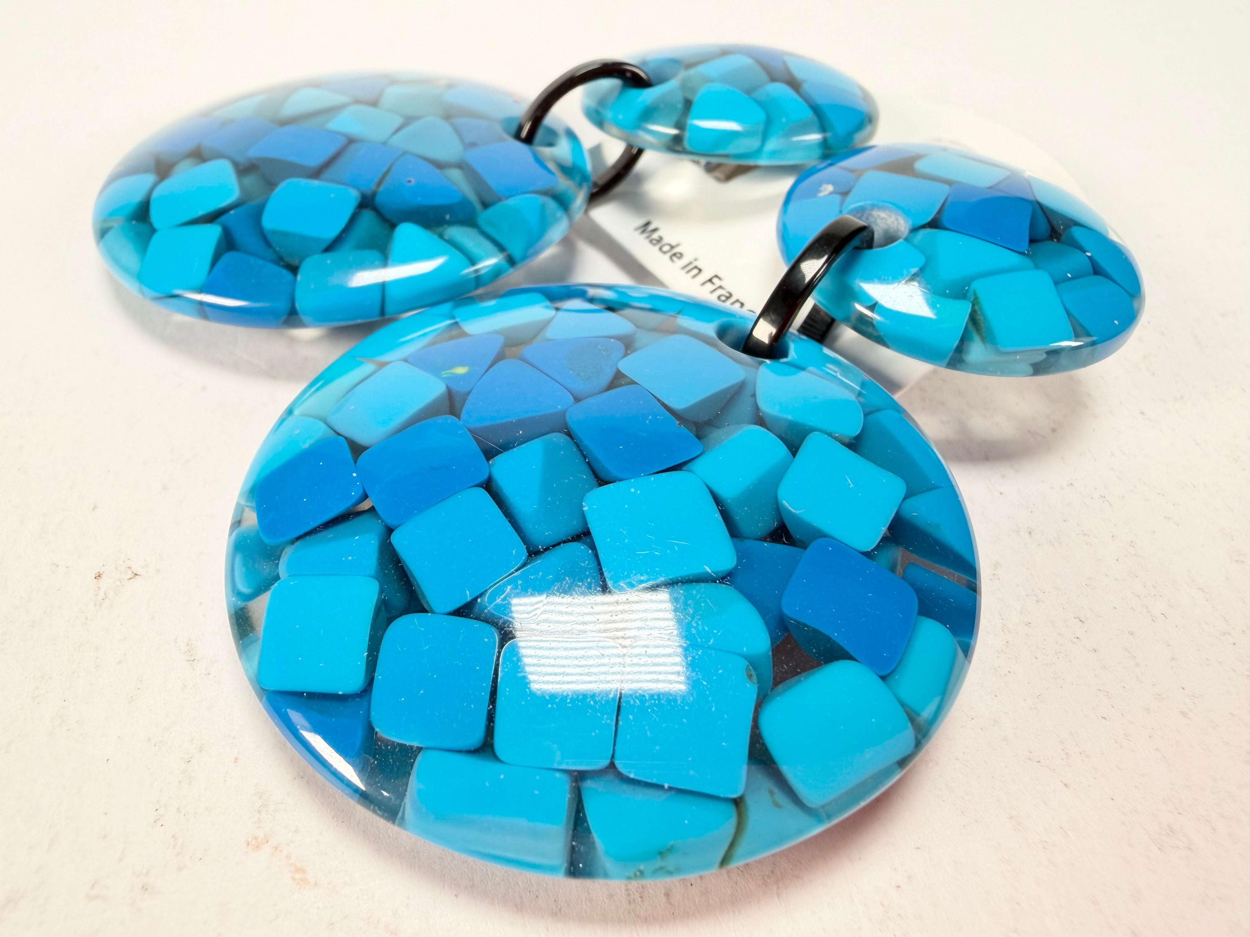 Marion Godart - Confetti "Pendentif Double" Blue Mix Double Pendant Resin Clip On Earrings