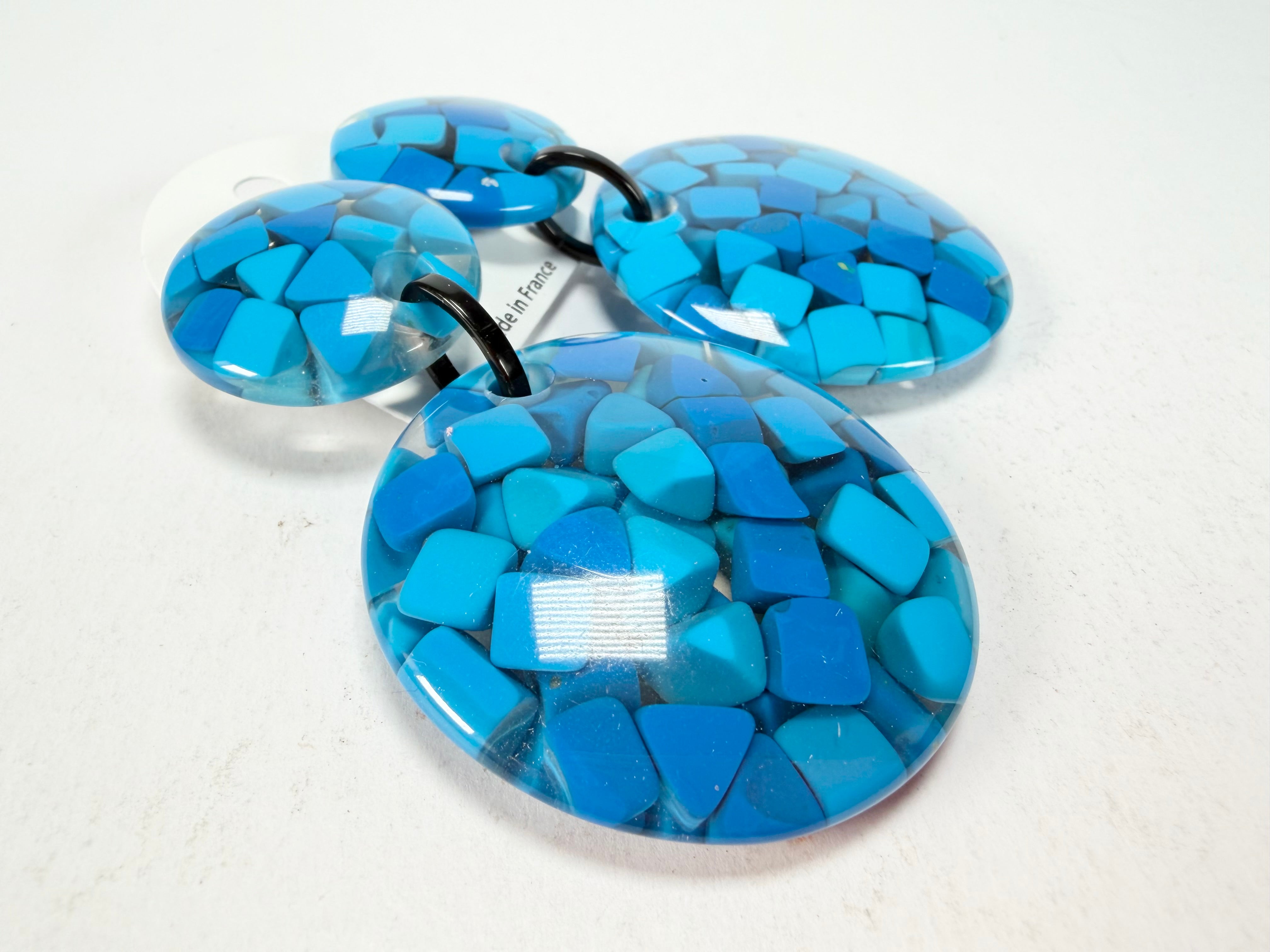 Marion Godart - Confetti "Pendentif Double" Blue Mix Double Pendant Resin Clip On Earrings