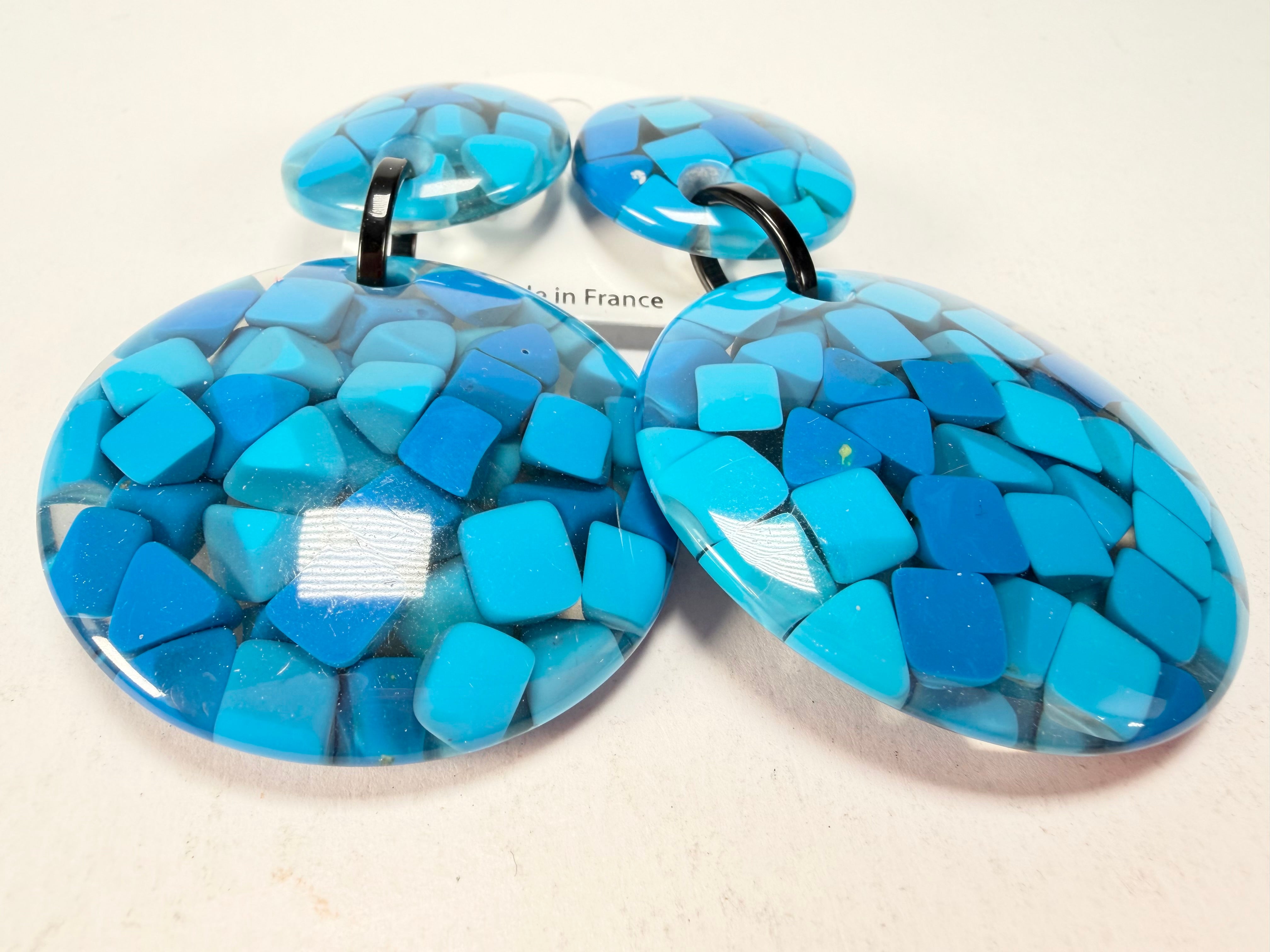 Marion Godart - Confetti "Pendentif Double" Blue Mix Double Pendant Resin Clip On Earrings
