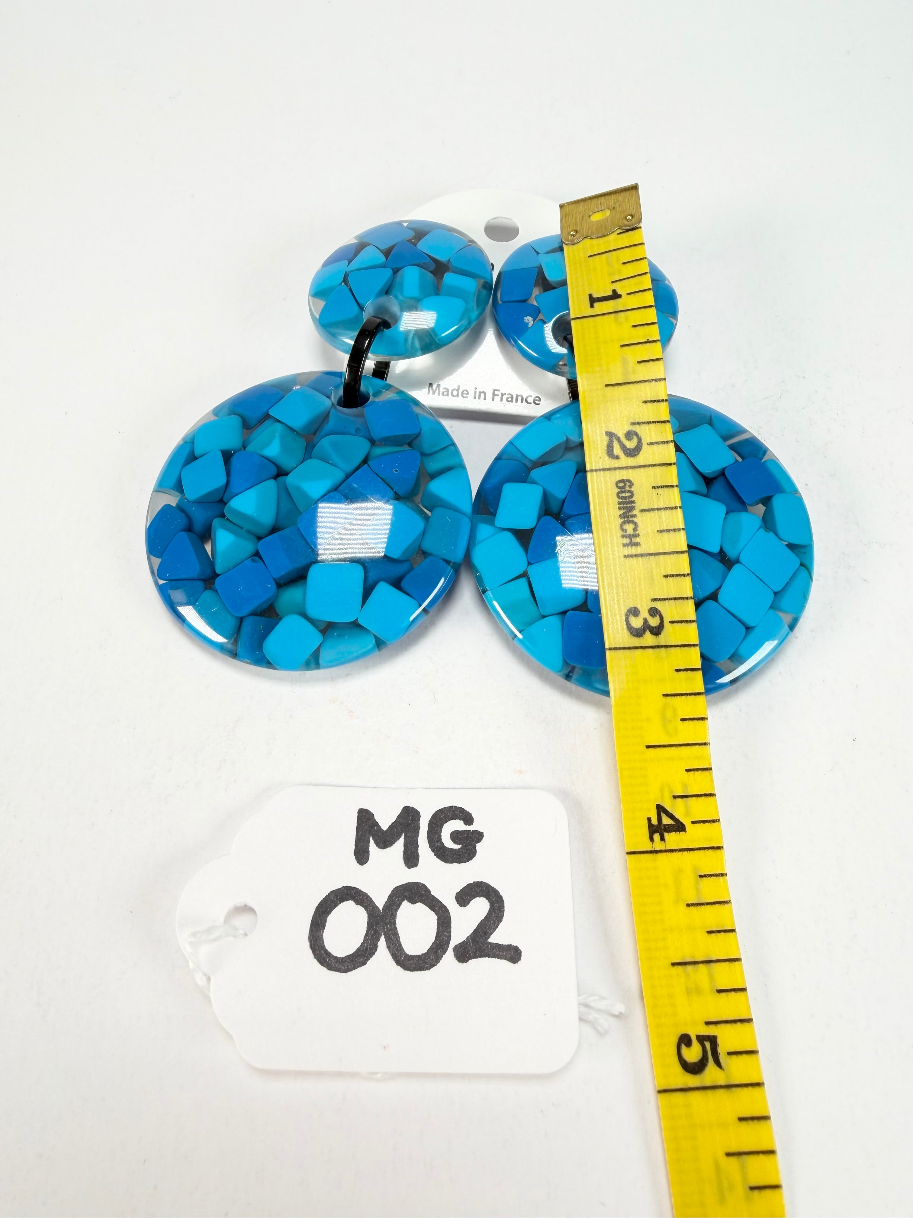 Marion Godart - Confetti "Pendentif Double" Blue Mix Double Pendant Resin Clip On Earrings