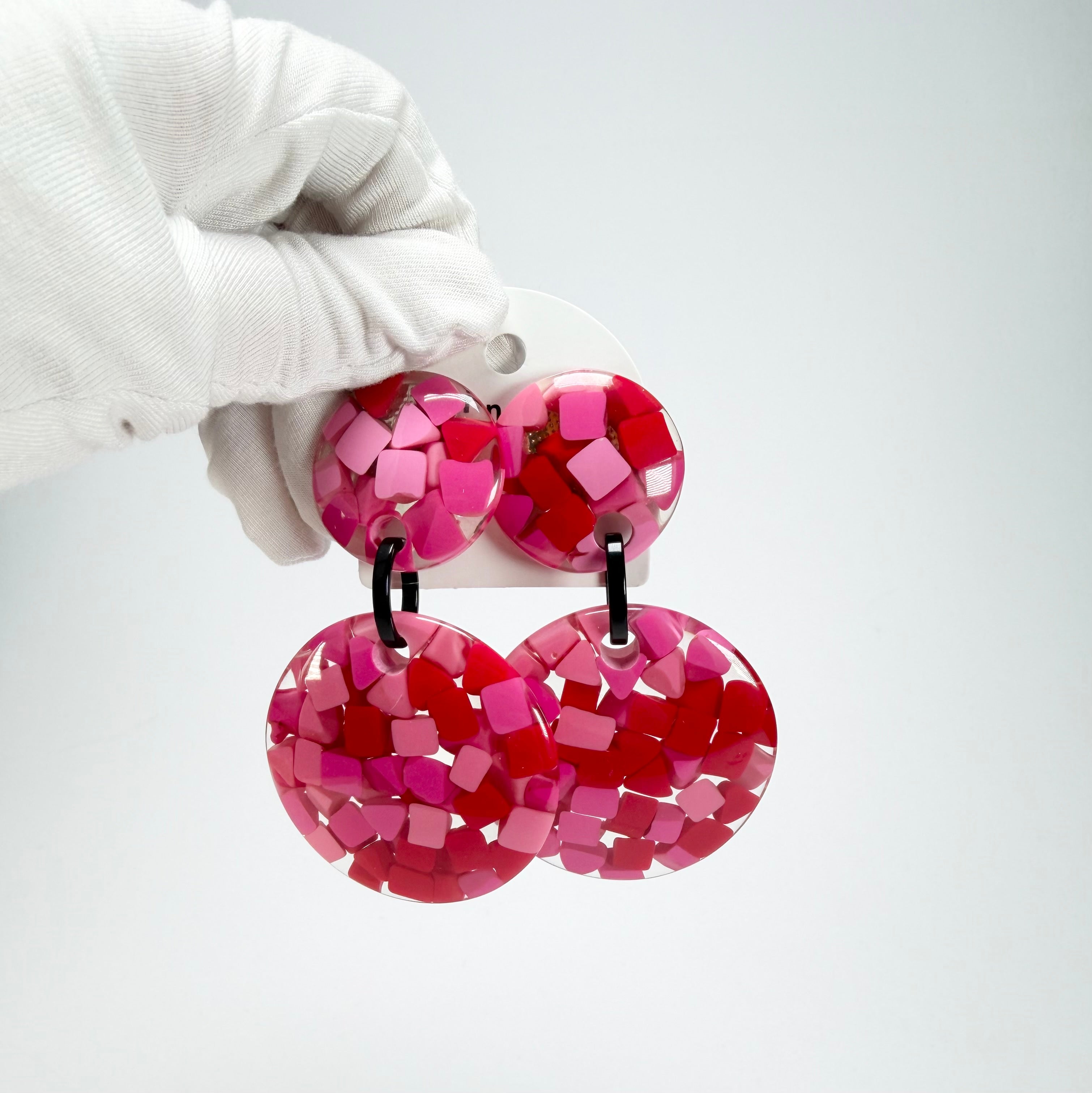 Marion Godart - Confetti "Pendentif Double" Pink Mix Double Pendant Resin Clip On Earrings