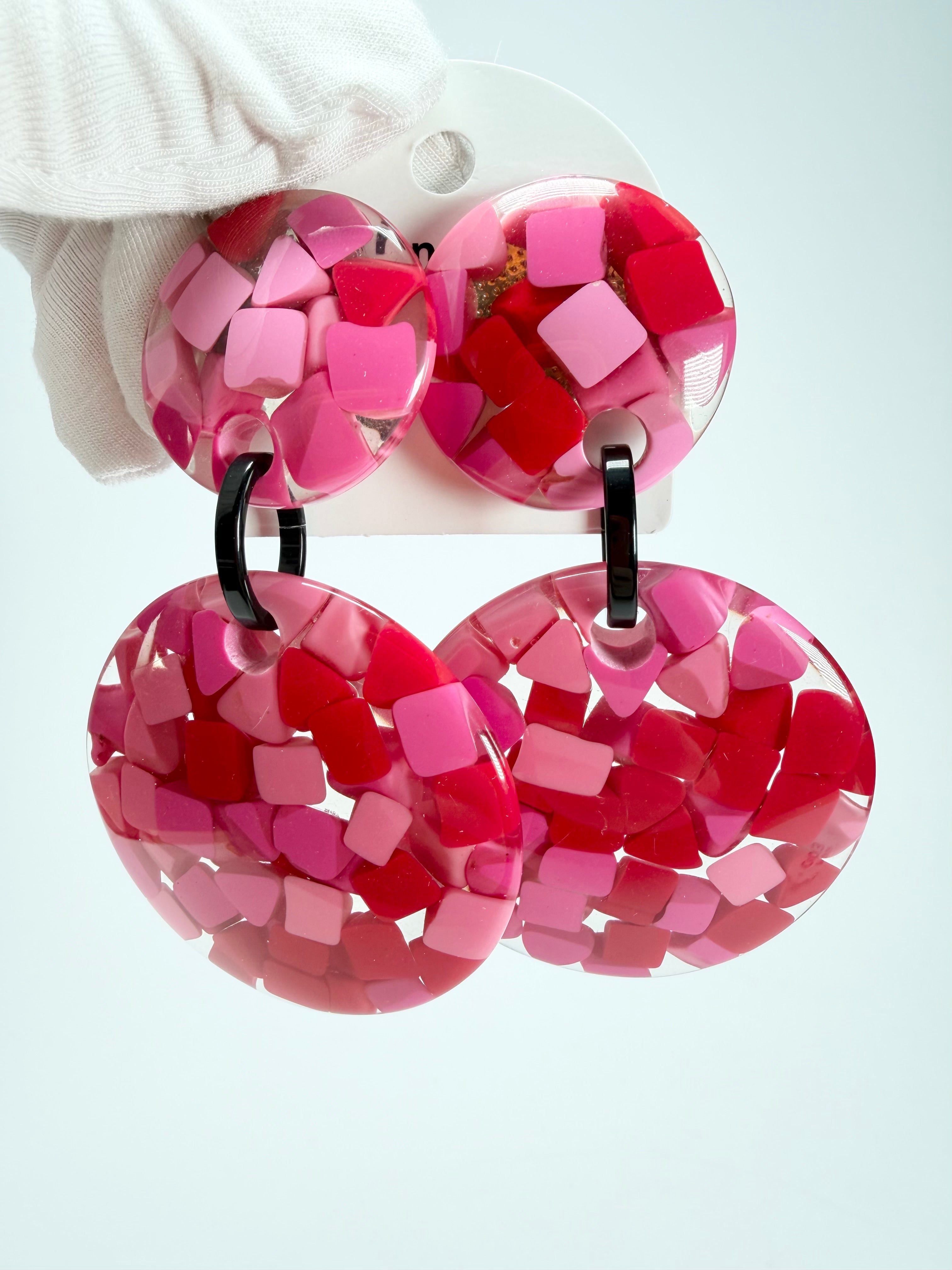 Marion Godart - Confetti "Pendentif Double" Pink Mix Double Pendant Resin Clip On Earrings