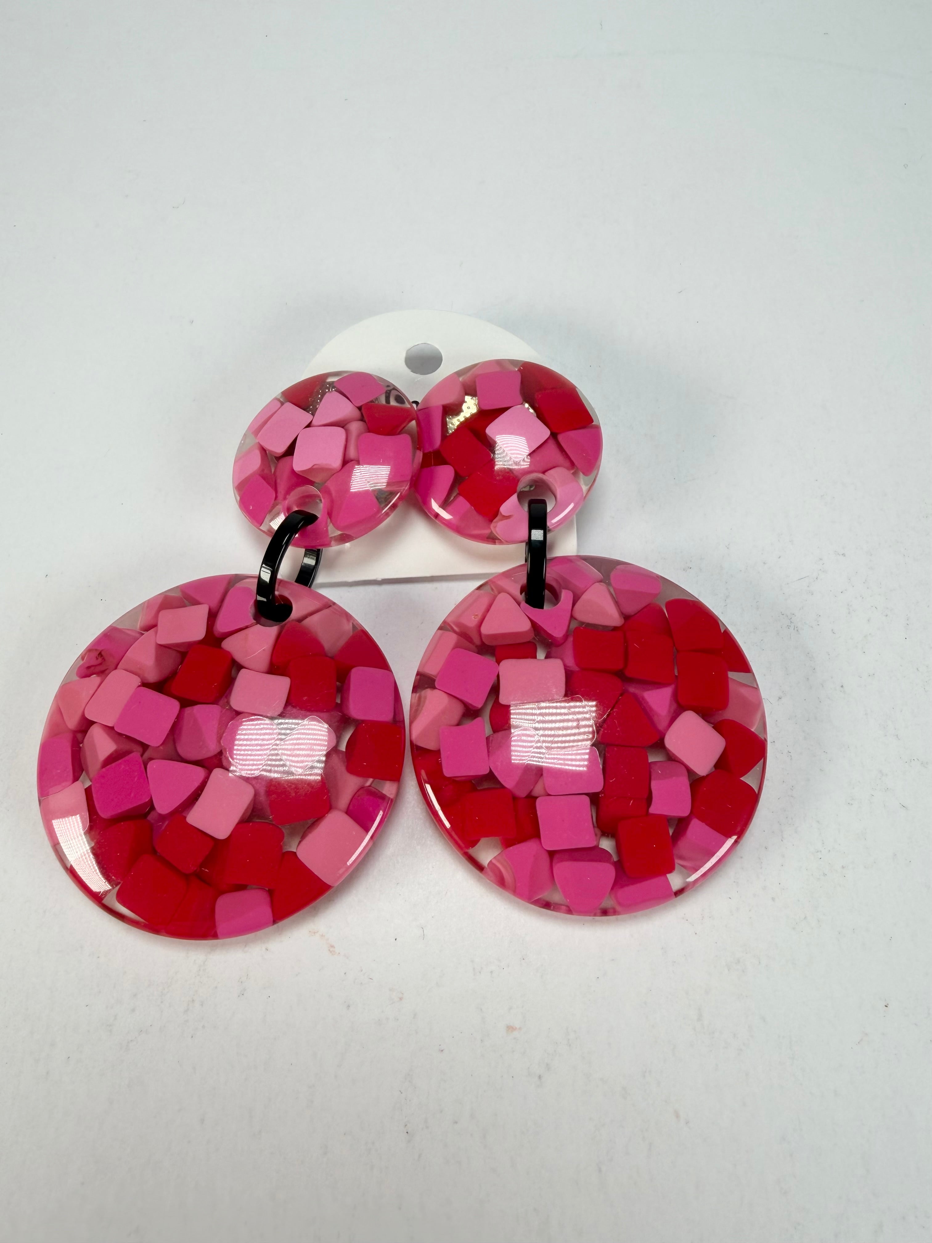 Marion Godart - Confetti "Pendentif Double" Pink Mix Double Pendant Resin Clip On Earrings