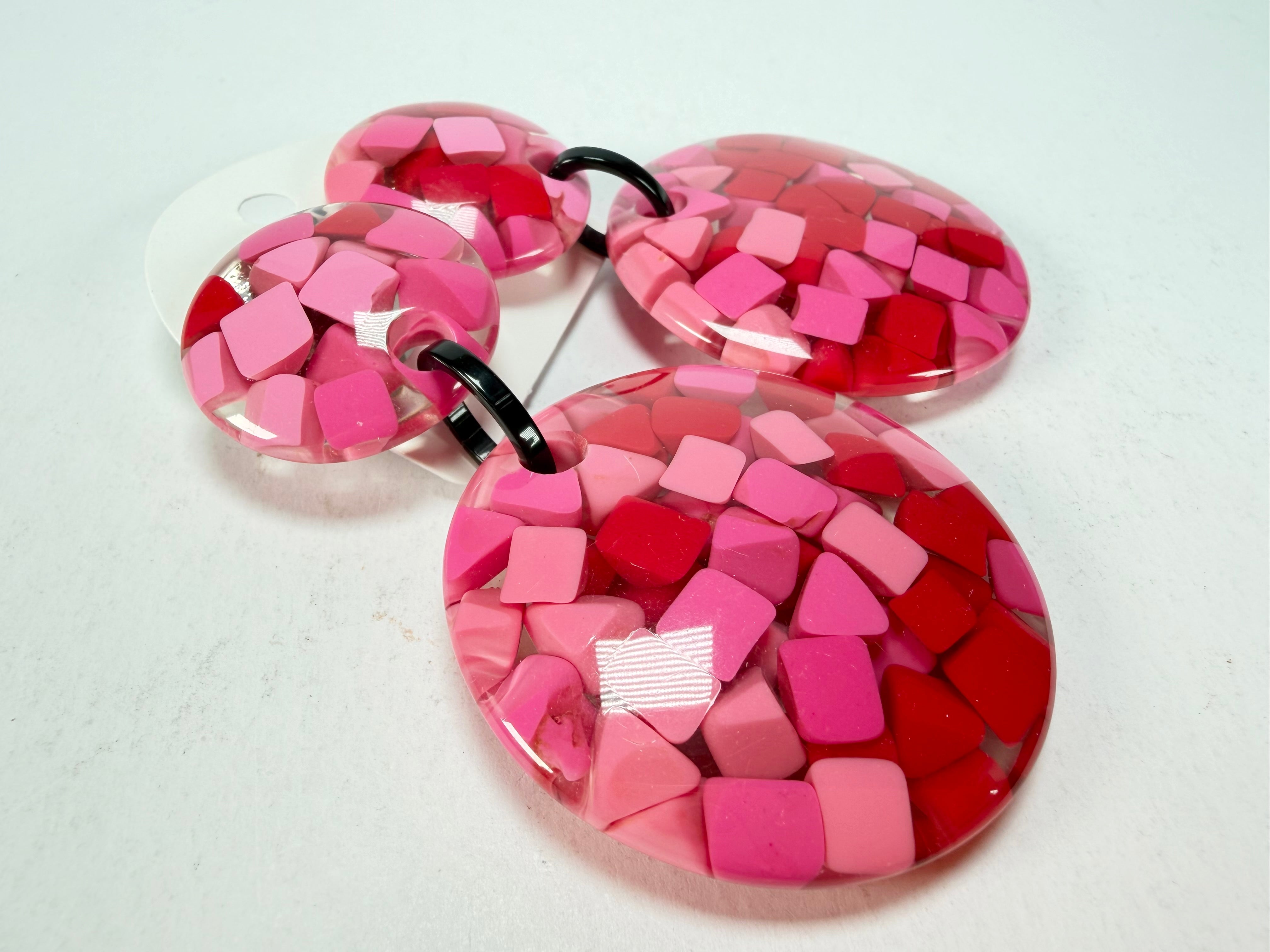 Marion Godart - Confetti "Pendentif Double" Pink Mix Double Pendant Resin Clip On Earrings