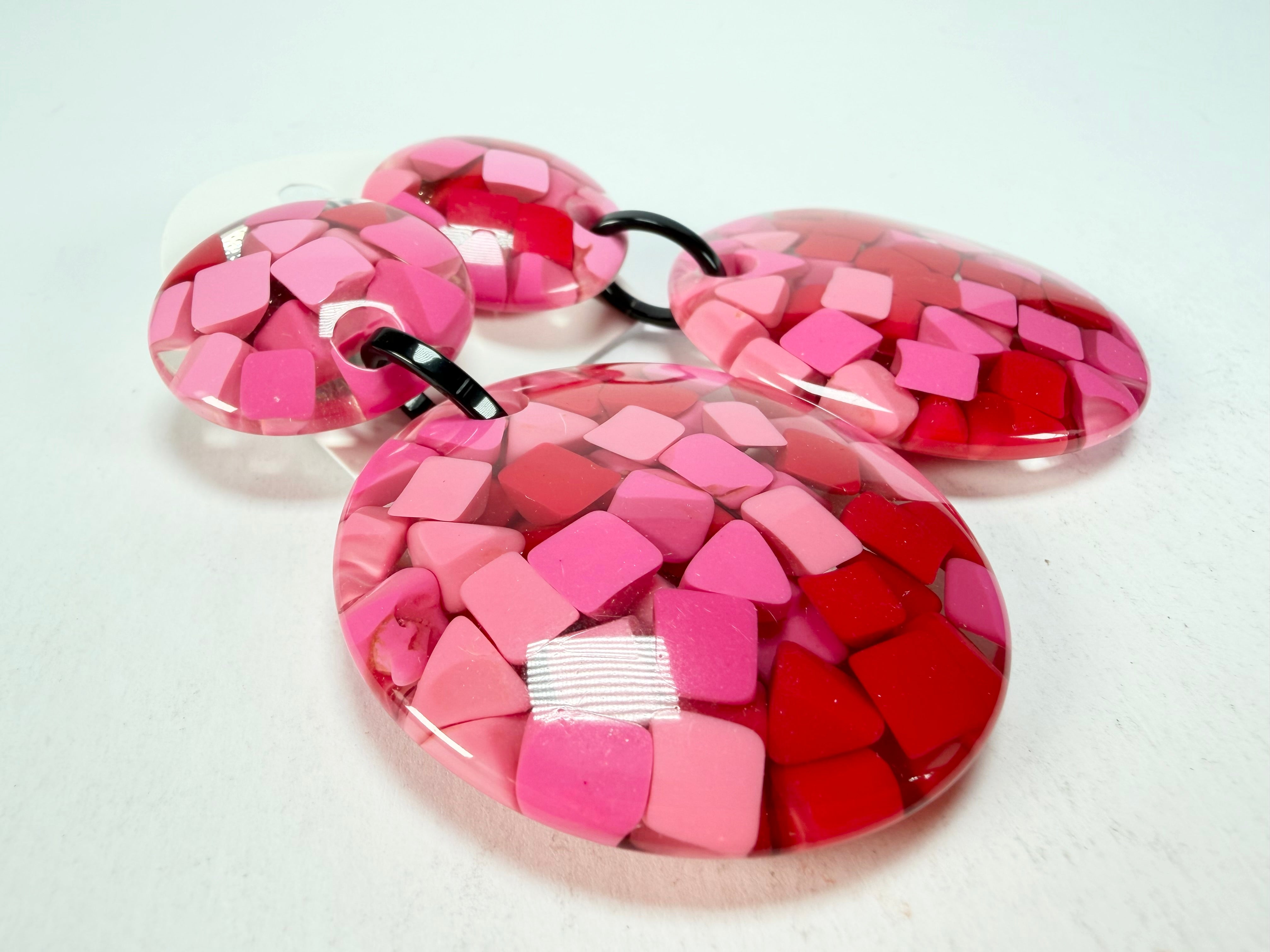 Marion Godart - Confetti "Pendentif Double" Pink Mix Double Pendant Resin Clip On Earrings