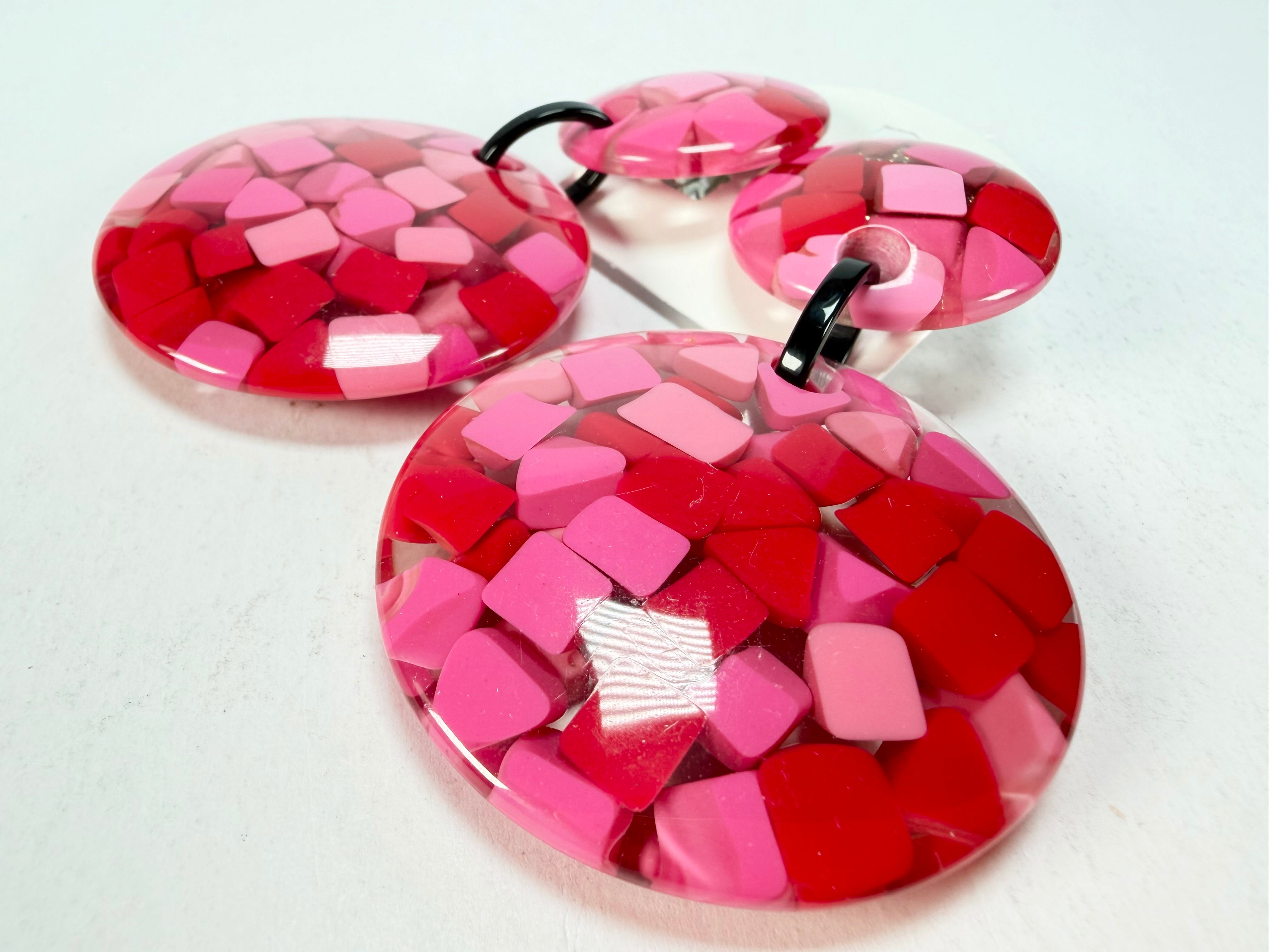 Marion Godart - Confetti "Pendentif Double" Pink Mix Double Pendant Resin Clip On Earrings