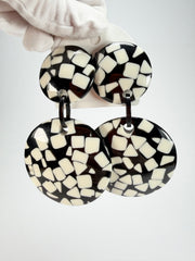 Marion Godart - Confetti "Pendentif Double" Black & White Mix Double Pendant Resin Clip On Earrings