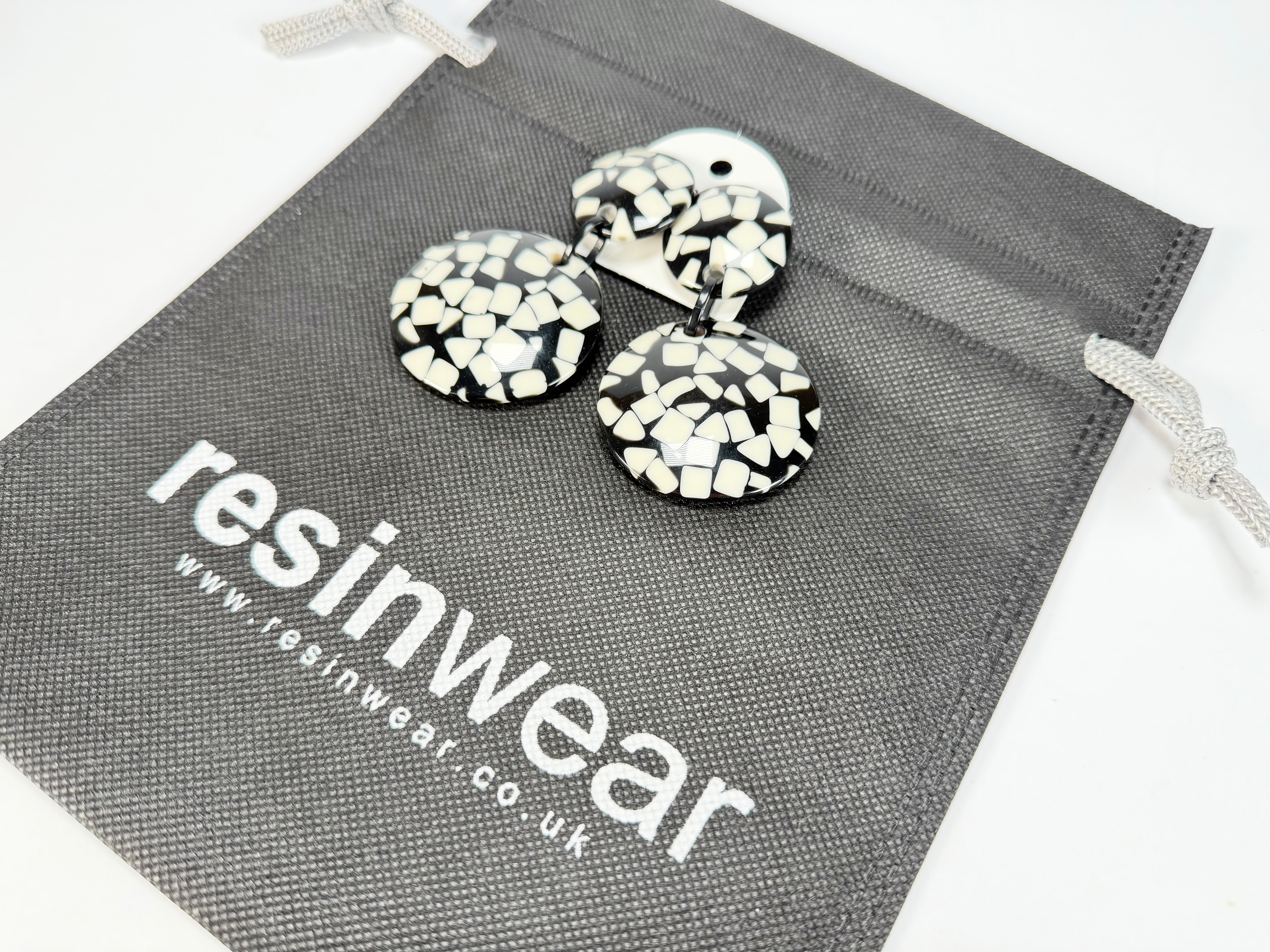 Marion Godart - Confetti "Pendentif Double" Black & White Mix Double Pendant Resin Clip On Earrings