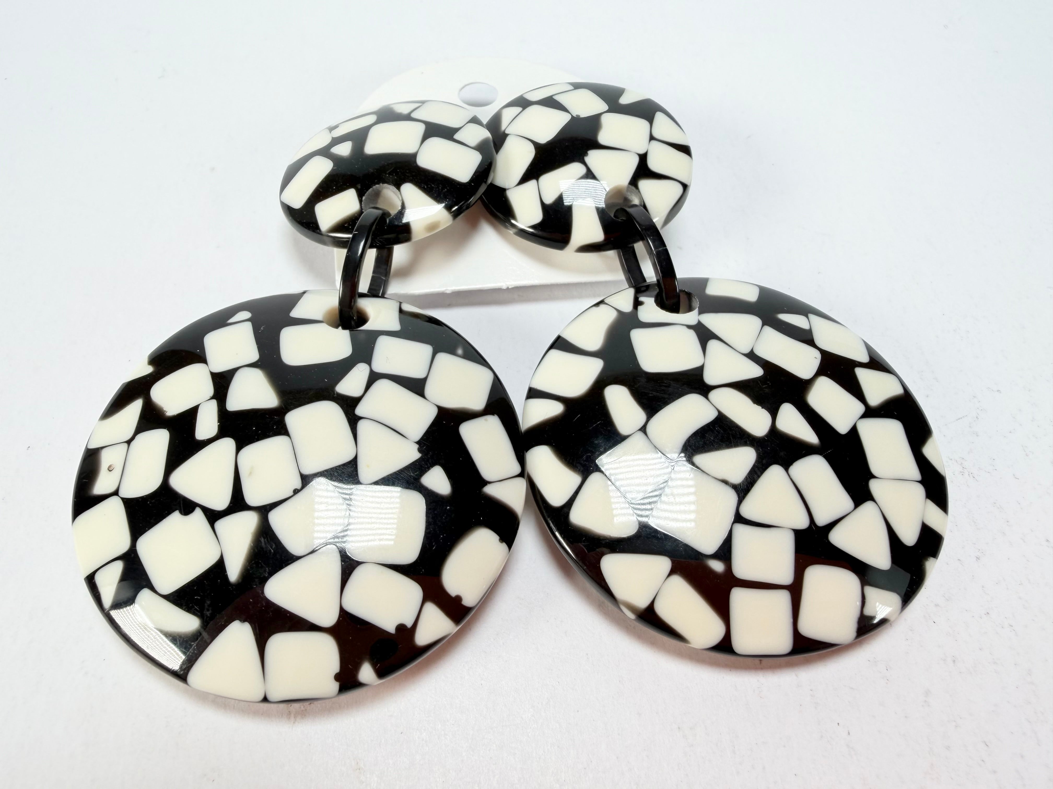 Marion Godart - Confetti "Pendentif Double" Black & White Mix Double Pendant Resin Clip On Earrings