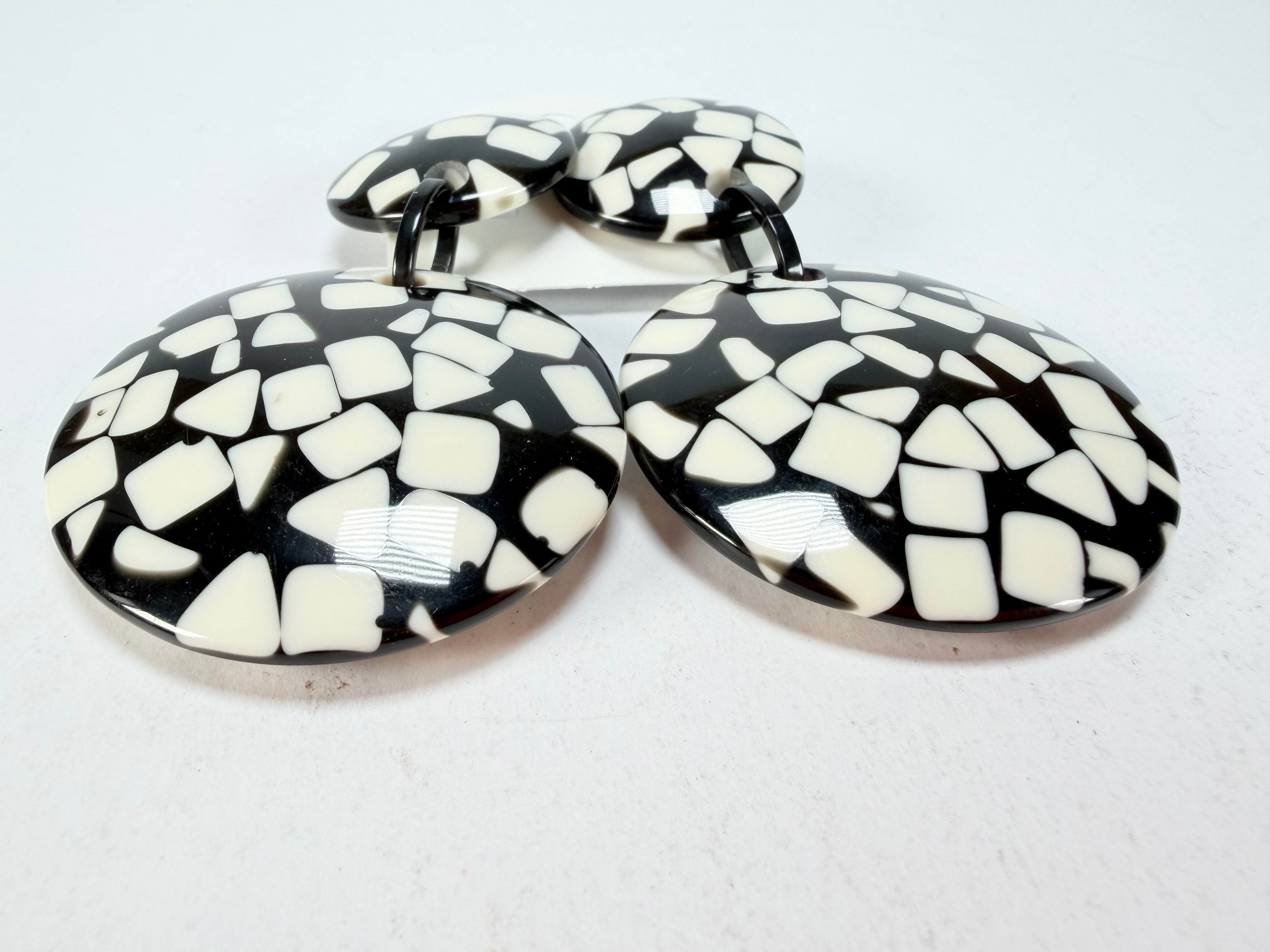 Marion Godart - Confetti "Pendentif Double" Black & White Mix Double Pendant Resin Clip On Earrings