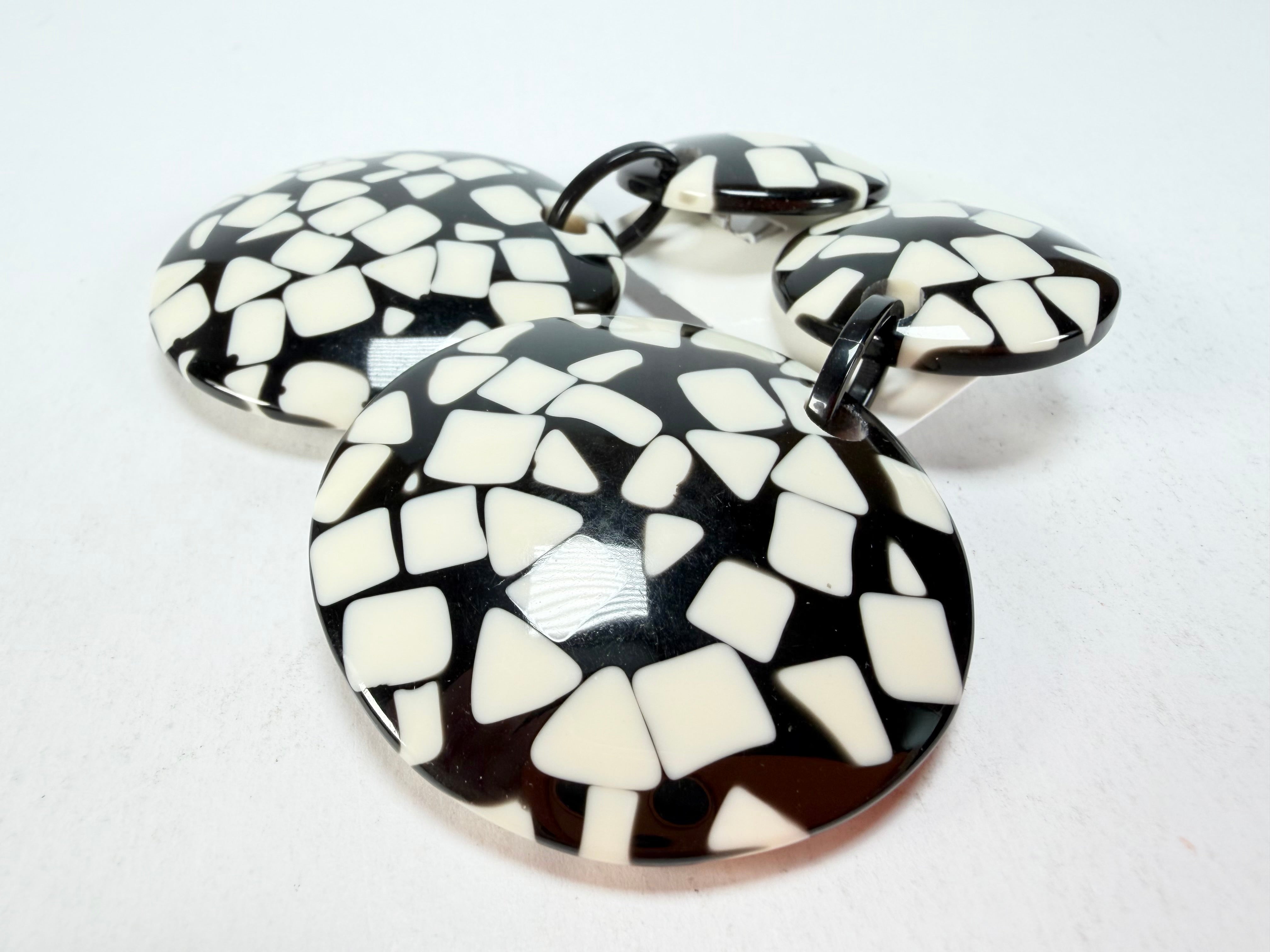 Marion Godart - Confetti "Pendentif Double" Black & White Mix Double Pendant Resin Clip On Earrings