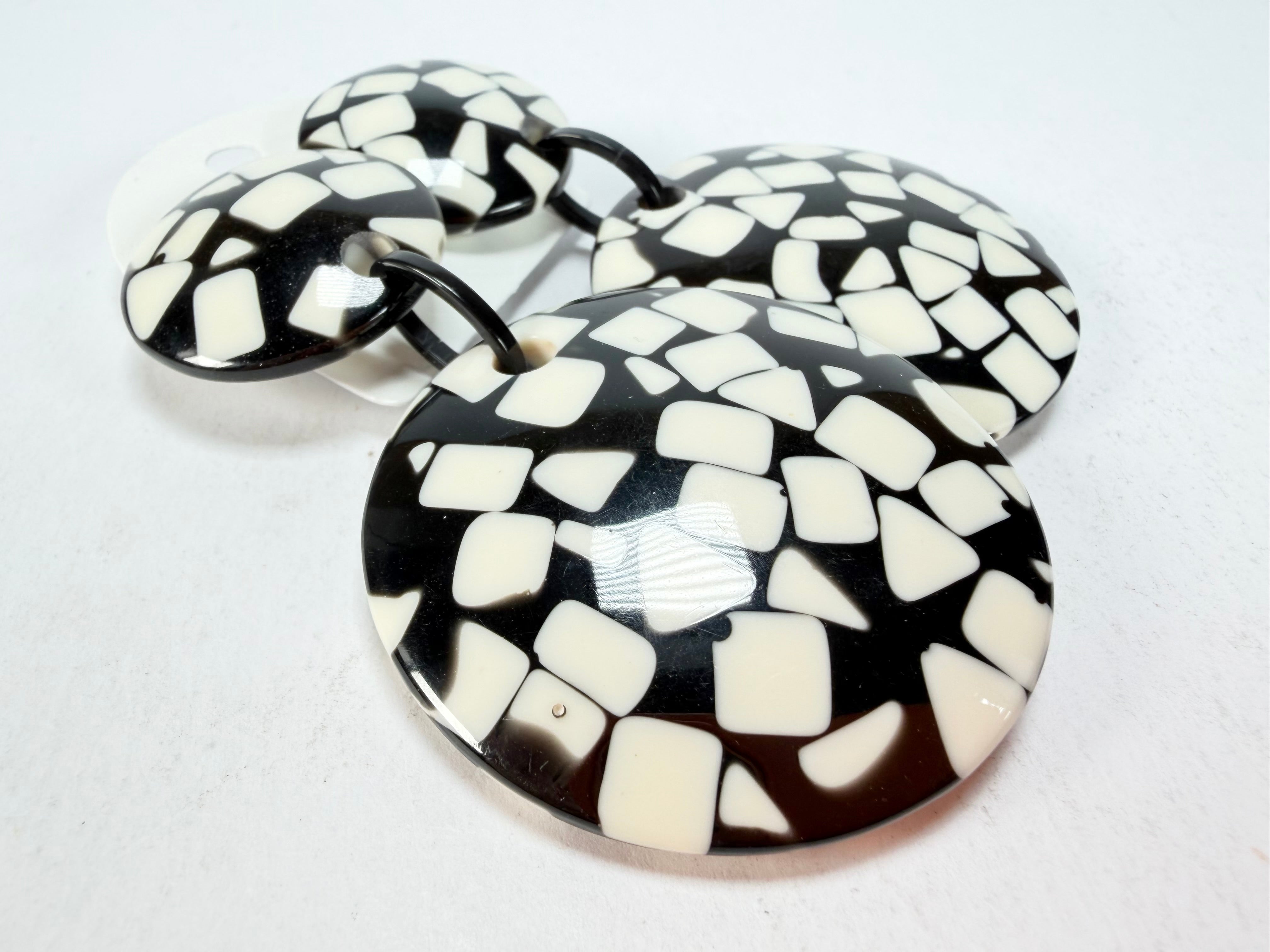 Marion Godart - Confetti "Pendentif Double" Black & White Mix Double Pendant Resin Clip On Earrings