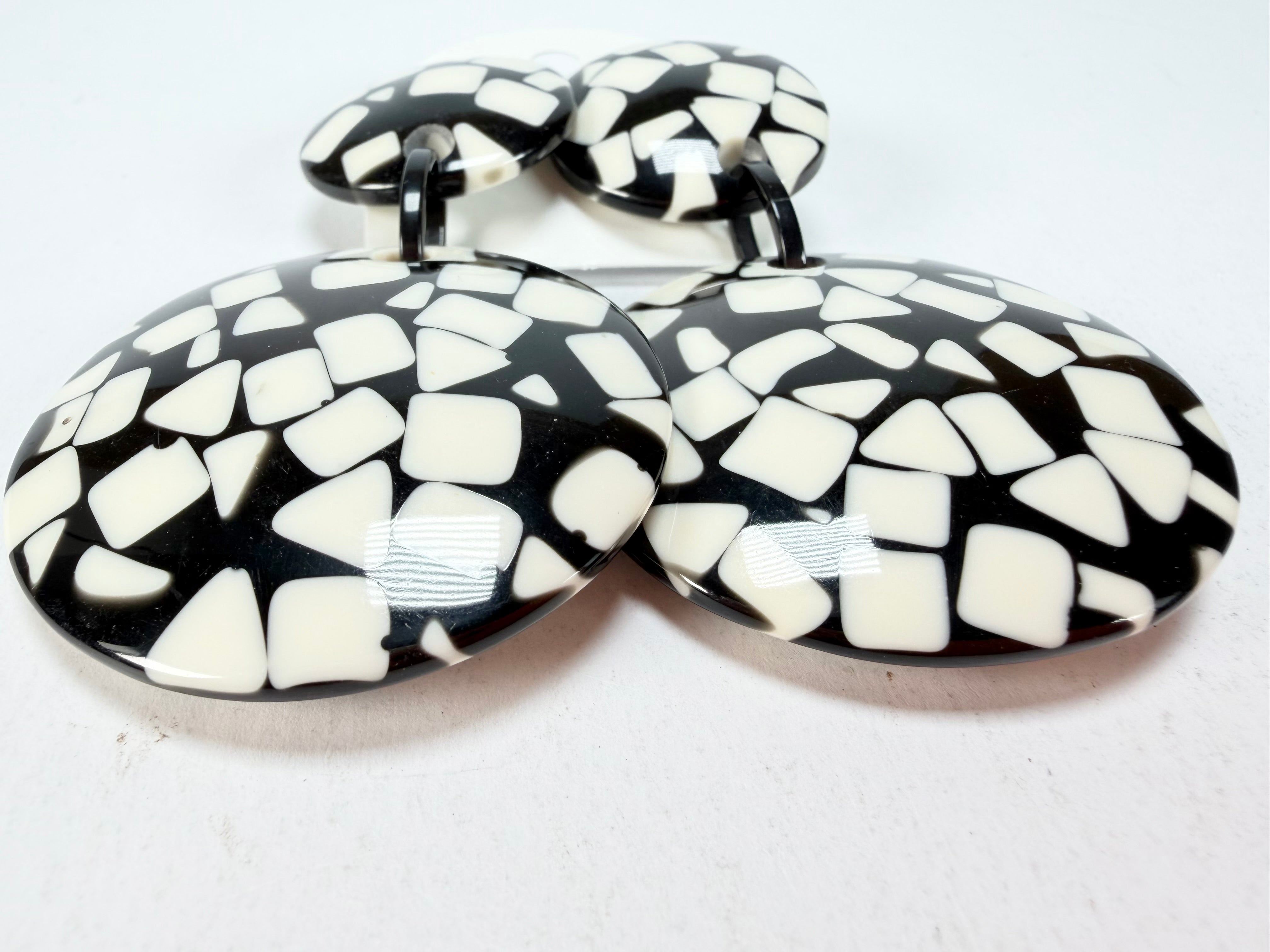 Marion Godart - Confetti "Pendentif Double" Black & White Mix Double Pendant Resin Clip On Earrings