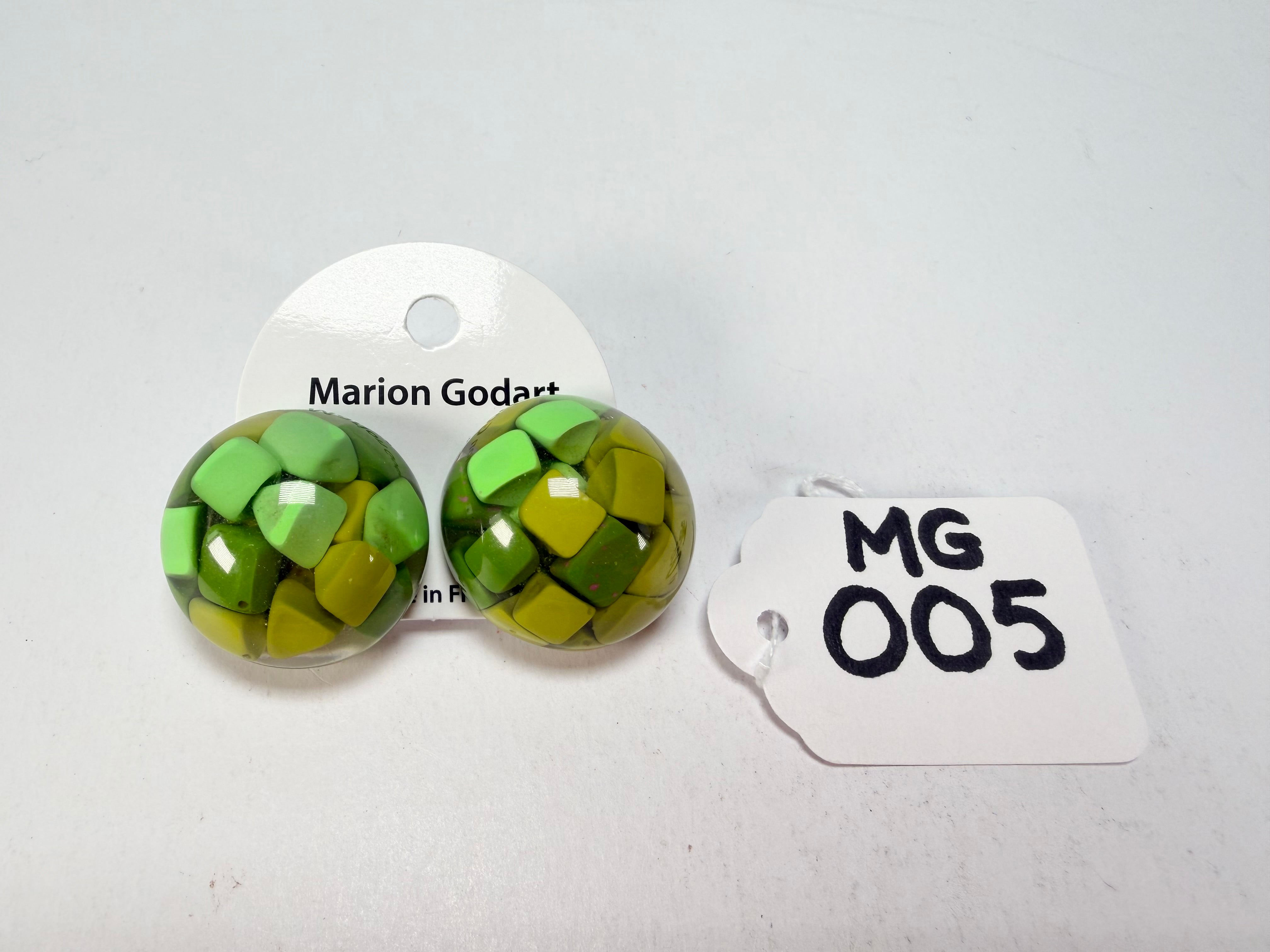 Marion Godart - Confetti "Bouclier" Green Mix Dome Resin Clip On Earrings