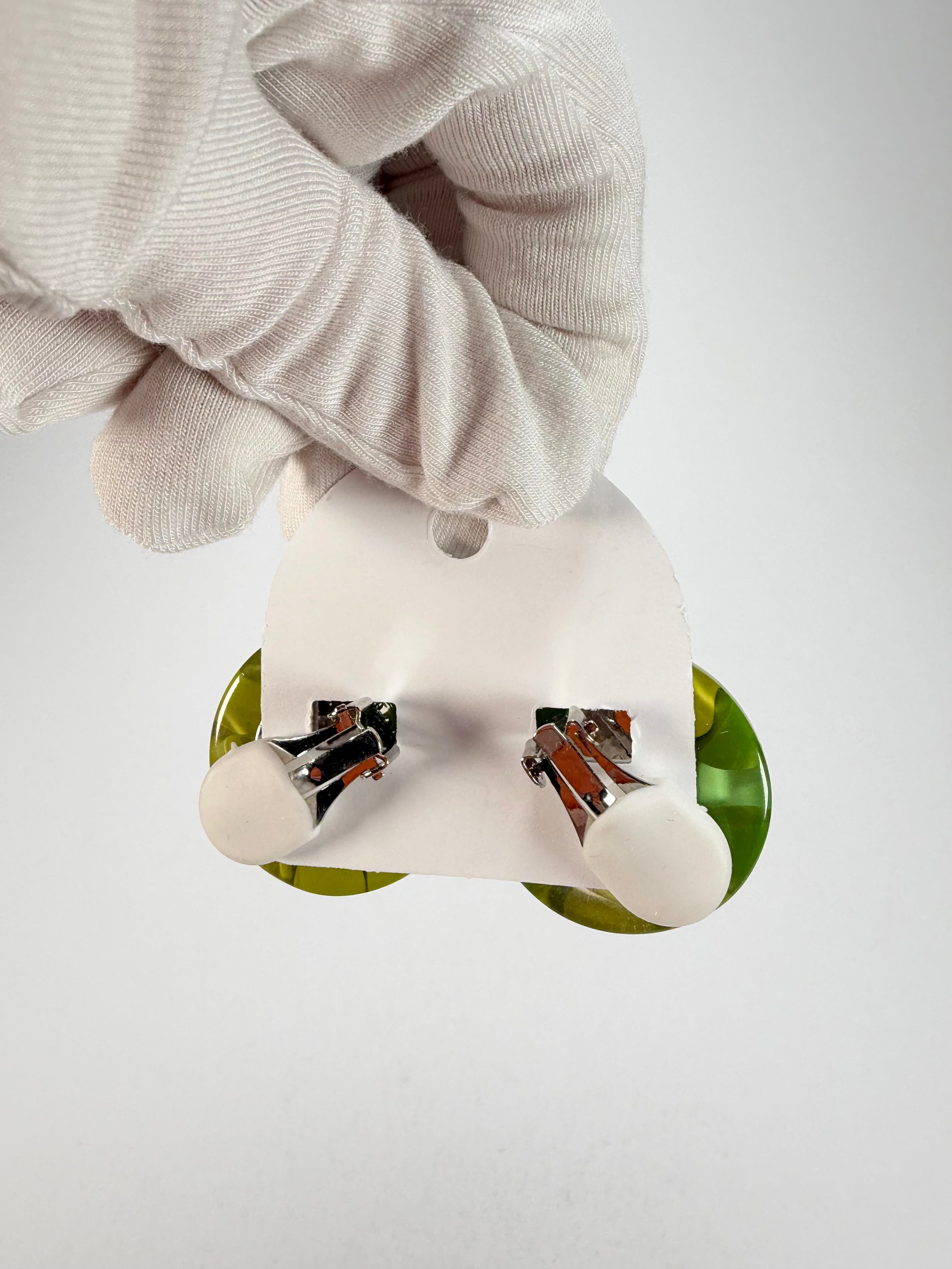 Marion Godart - Confetti "Bouclier" Green Mix Dome Resin Clip On Earrings
