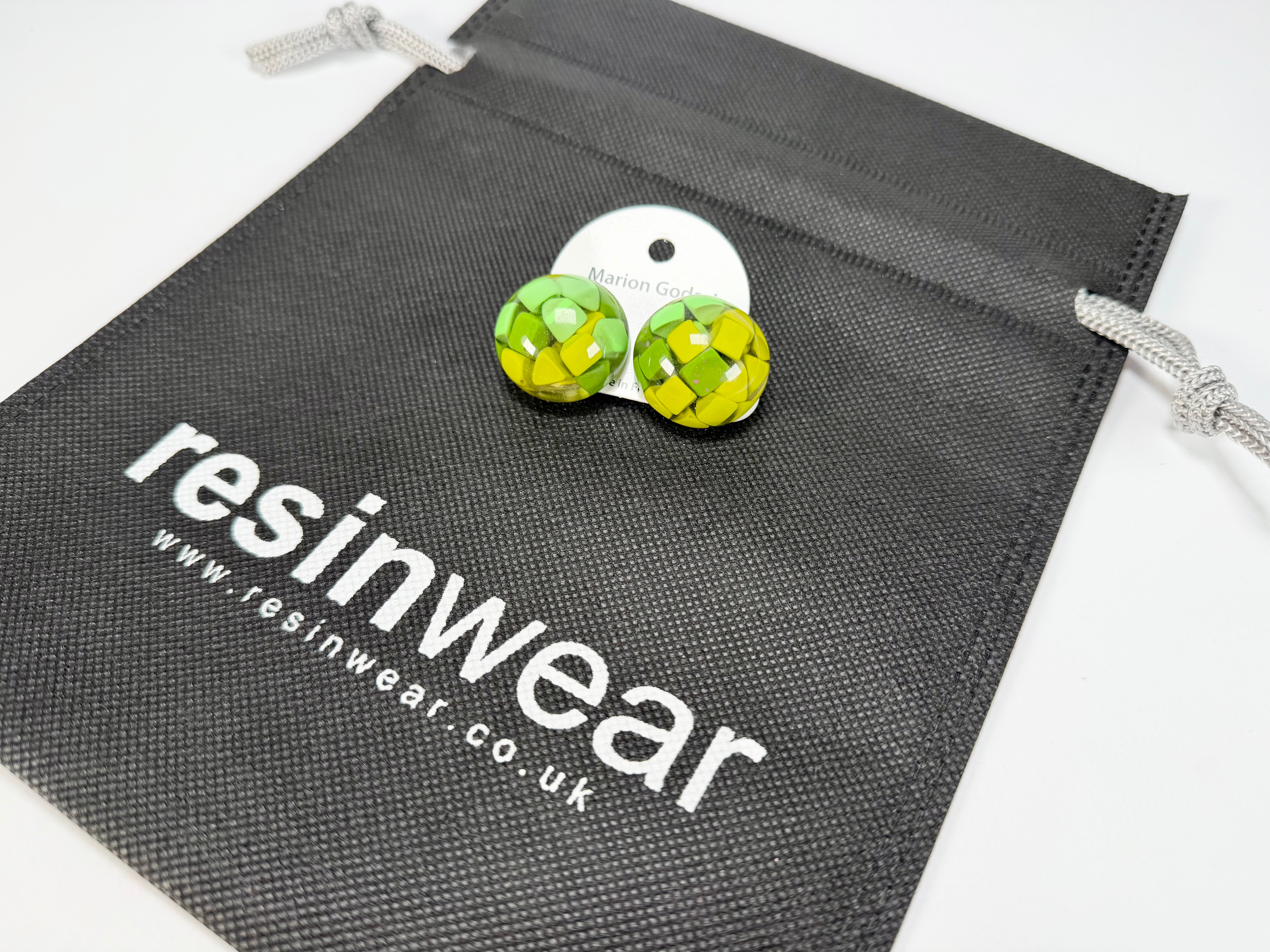 Marion Godart - Confetti "Bouclier" Green Mix Dome Resin Clip On Earrings