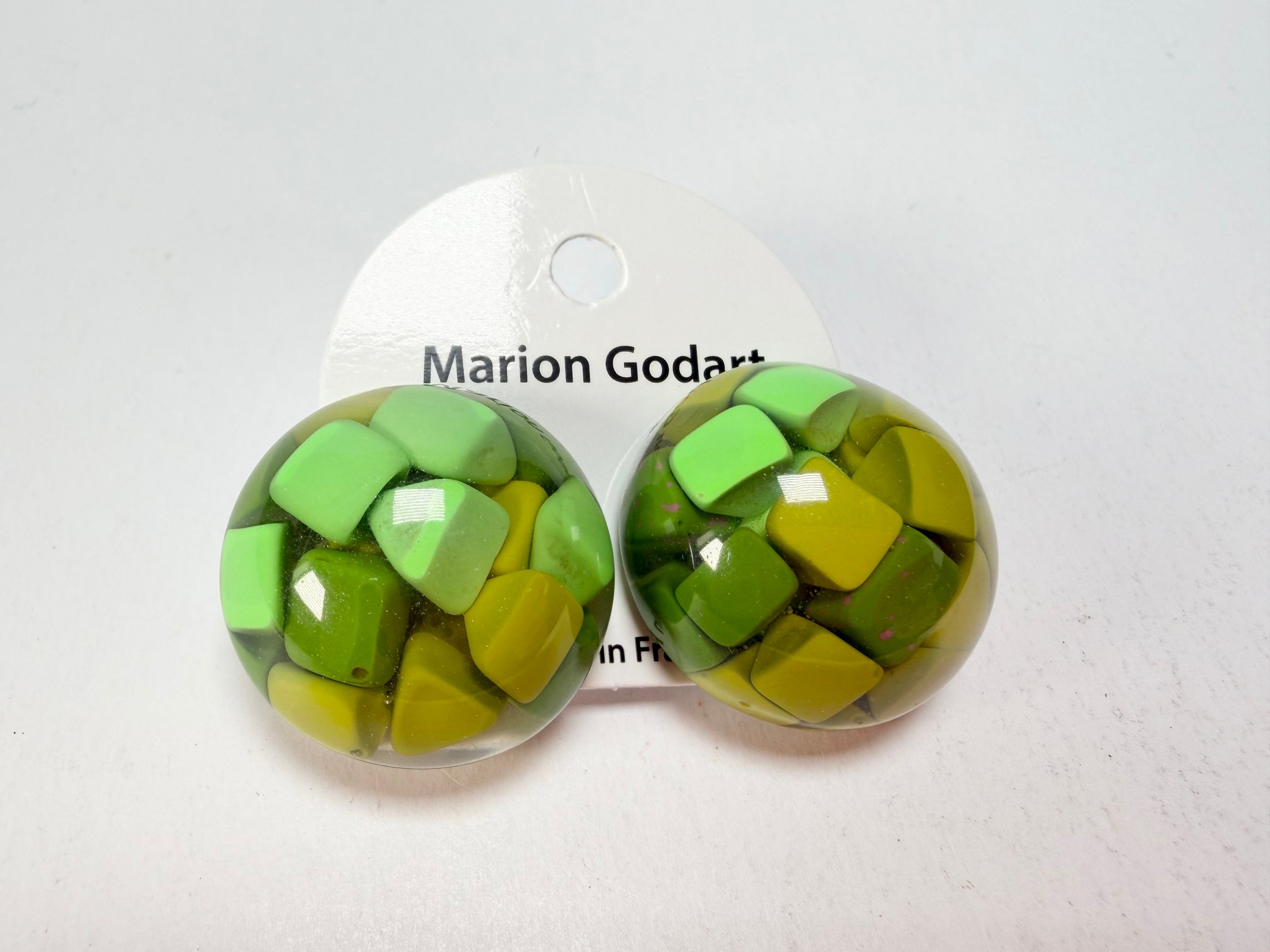 Marion Godart - Confetti "Bouclier" Green Mix Dome Resin Clip On Earrings