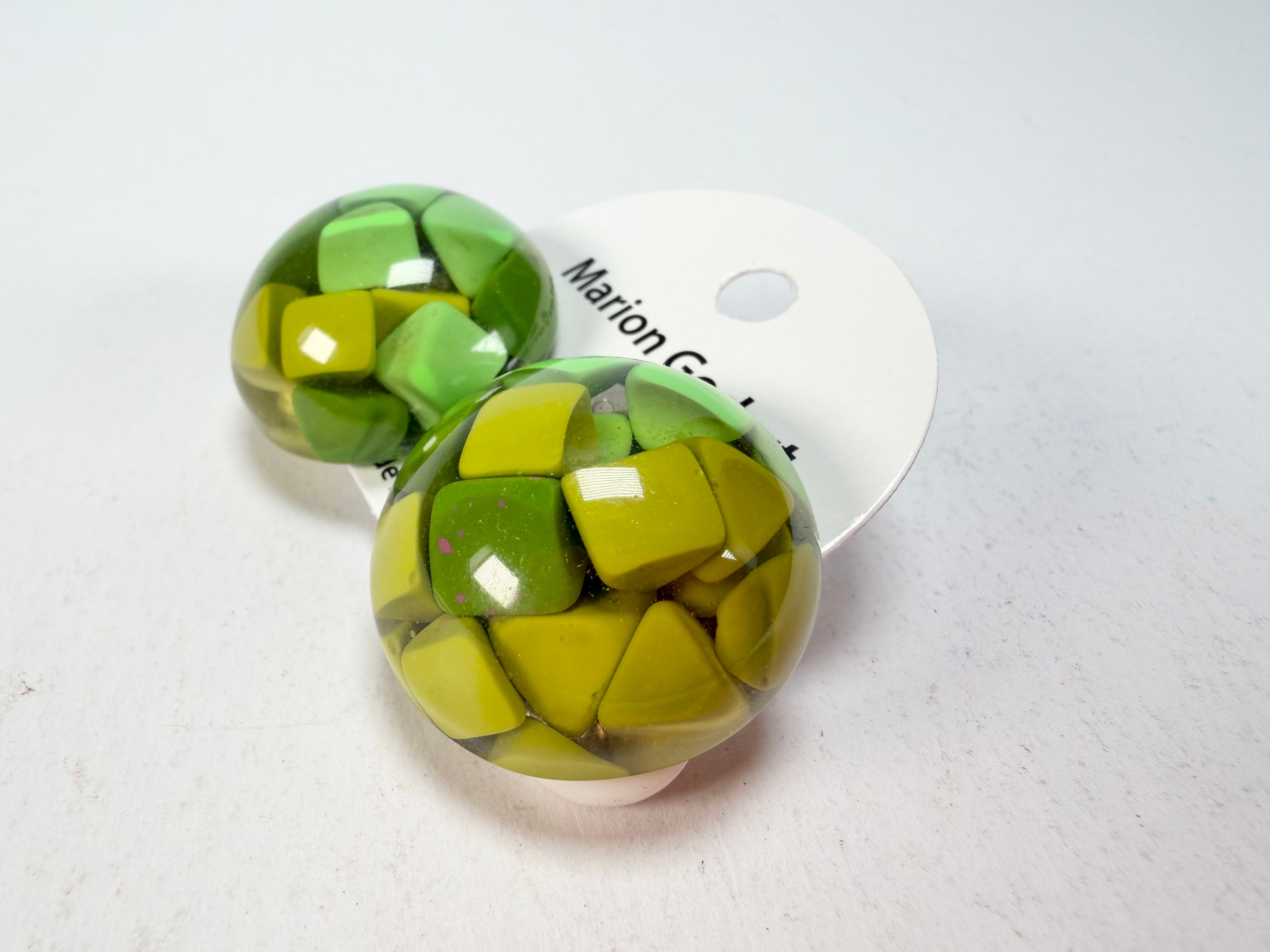 Marion Godart - Confetti "Bouclier" Green Mix Dome Resin Clip On Earrings