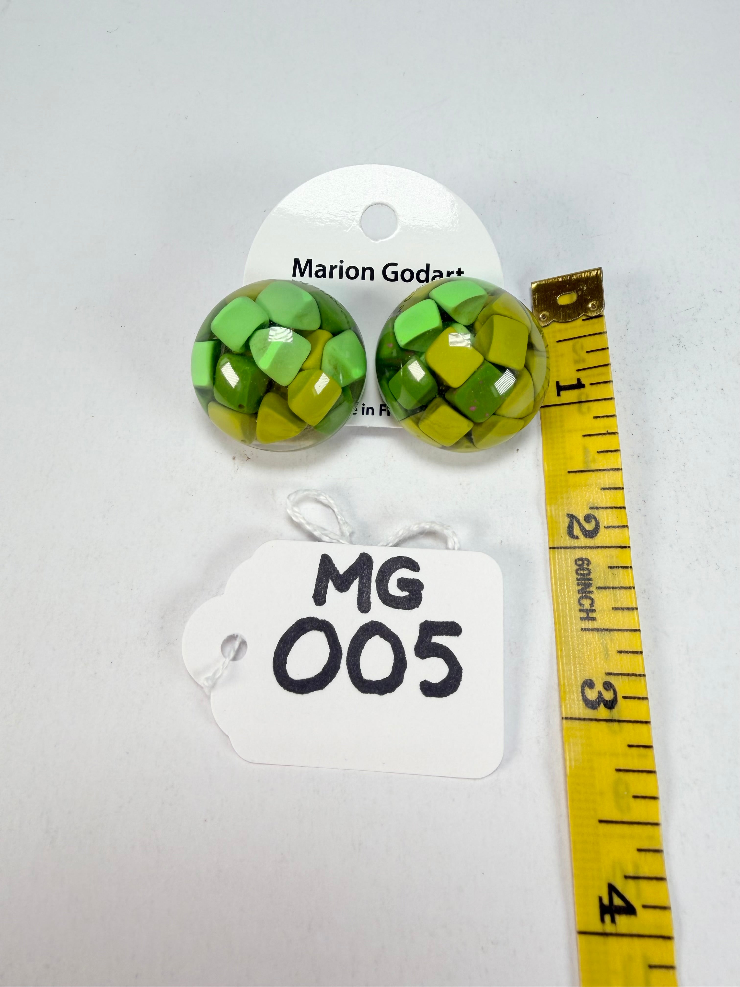 Marion Godart - Confetti "Bouclier" Green Mix Dome Resin Clip On Earrings