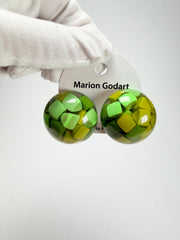 Marion Godart - Confetti "Bouclier" Green Mix Dome Resin Clip On Earrings