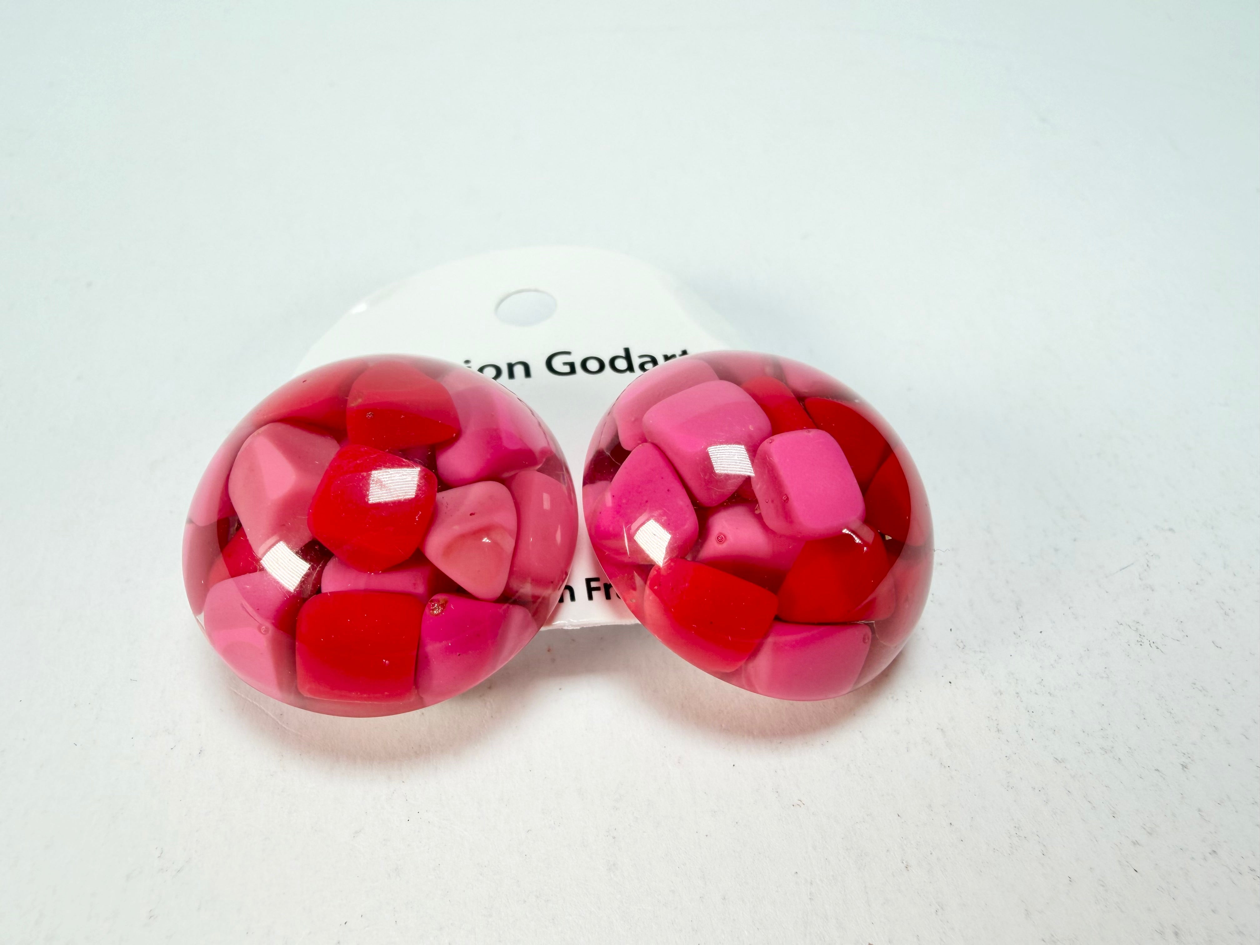 Marion Godart - Confetti "Bouclier" Pink Mix Dome Resin Clip On Earrings
