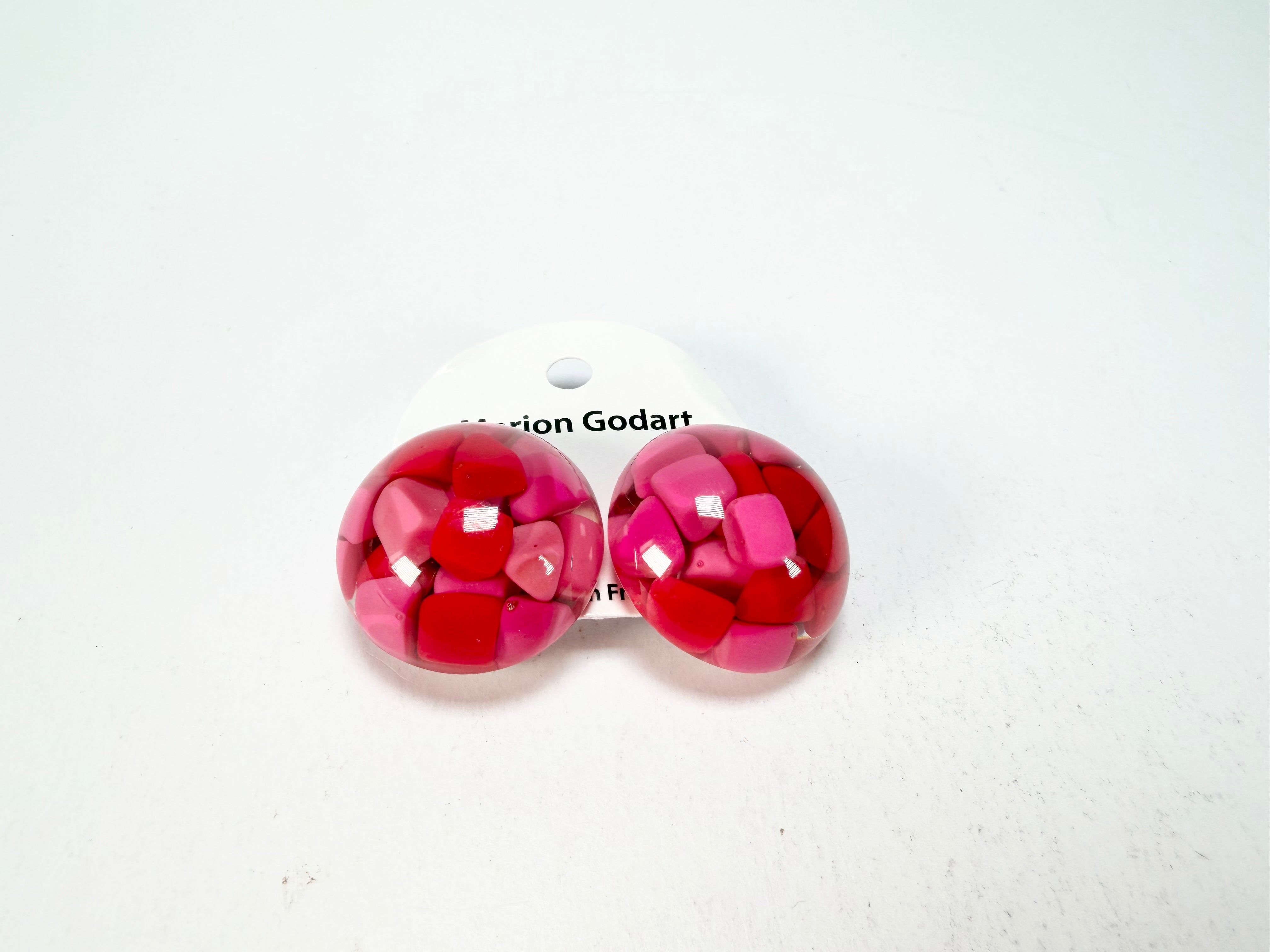 Marion Godart - Confetti "Bouclier" Pink Mix Dome Resin Clip On Earrings