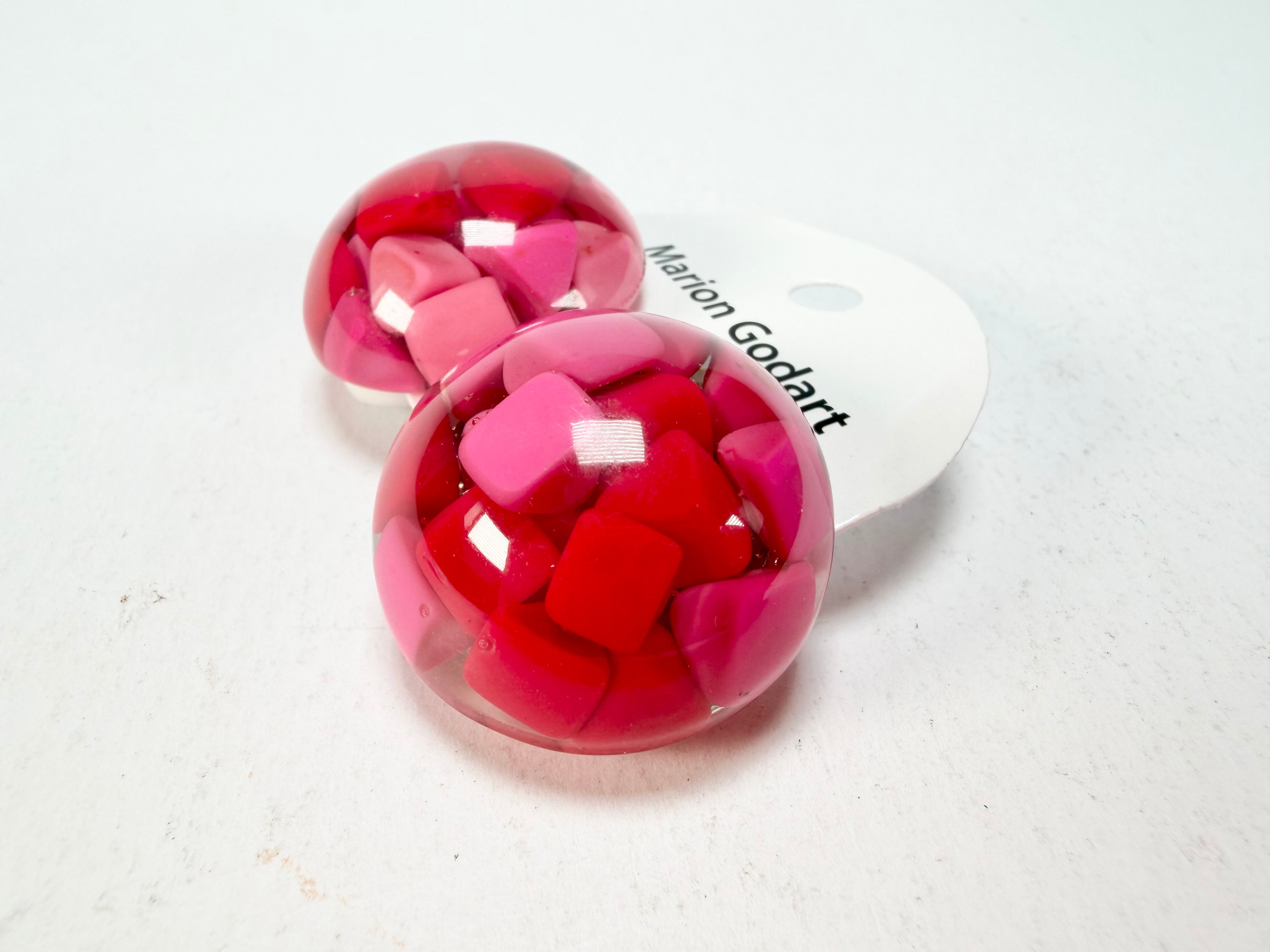 Marion Godart - Confetti "Bouclier" Pink Mix Dome Resin Clip On Earrings