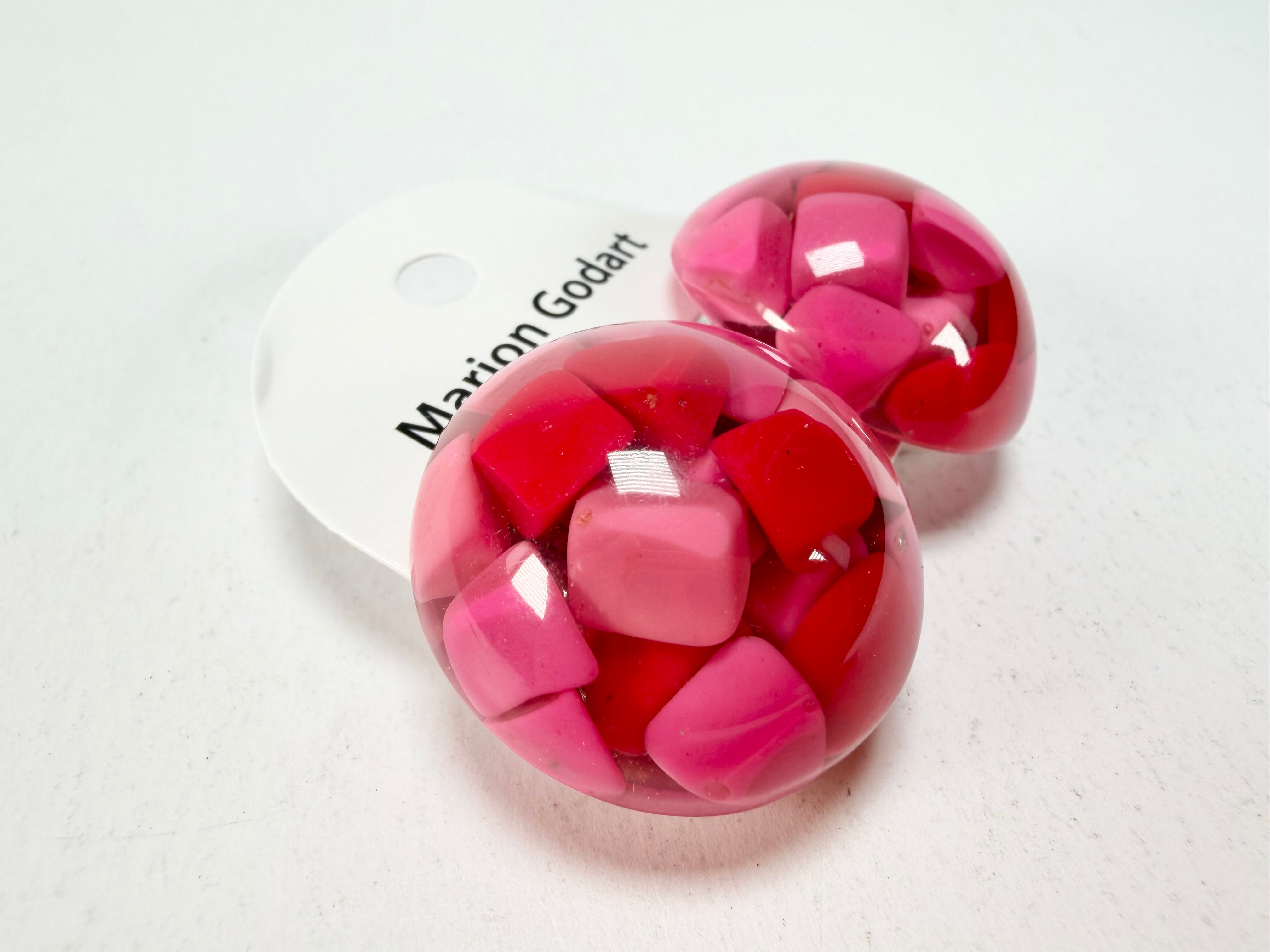 Marion Godart - Confetti "Bouclier" Pink Mix Dome Resin Clip On Earrings