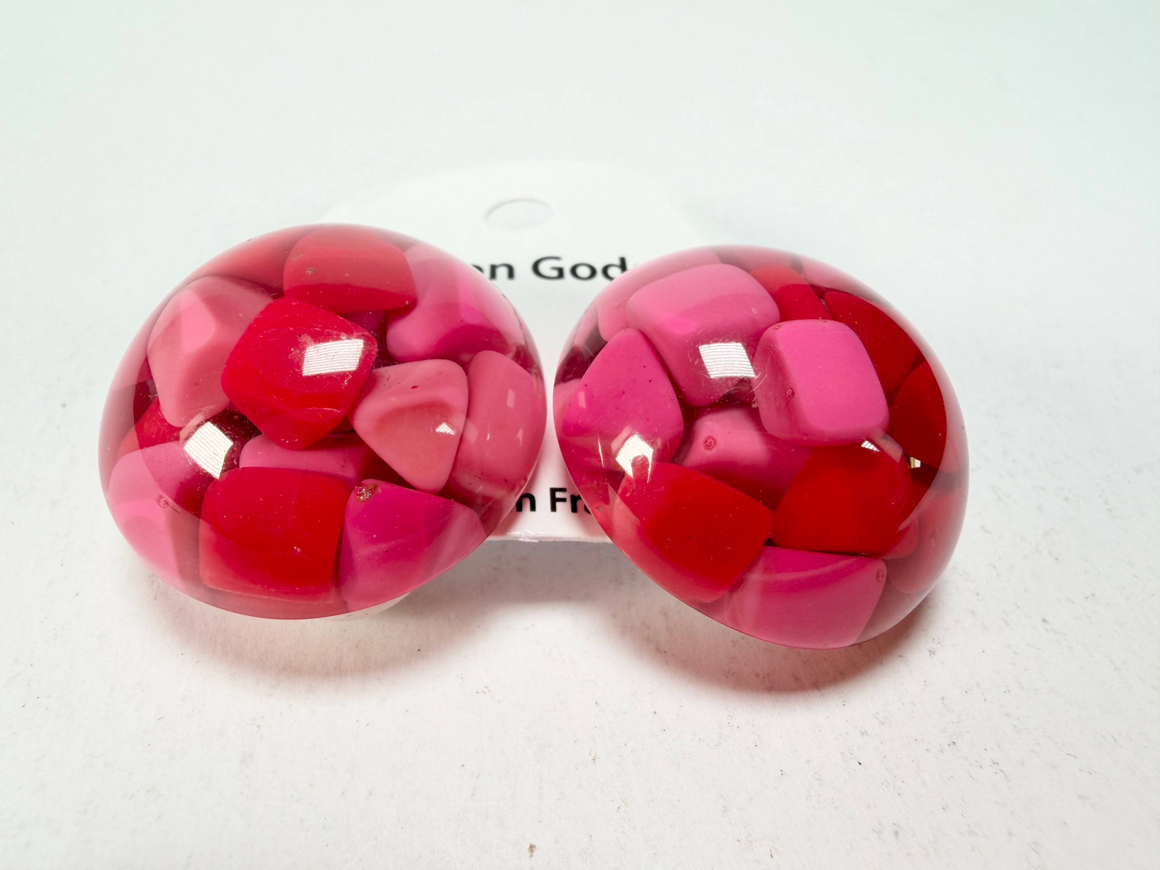 Marion Godart - Confetti "Bouclier" Pink Mix Dome Resin Clip On Earrings