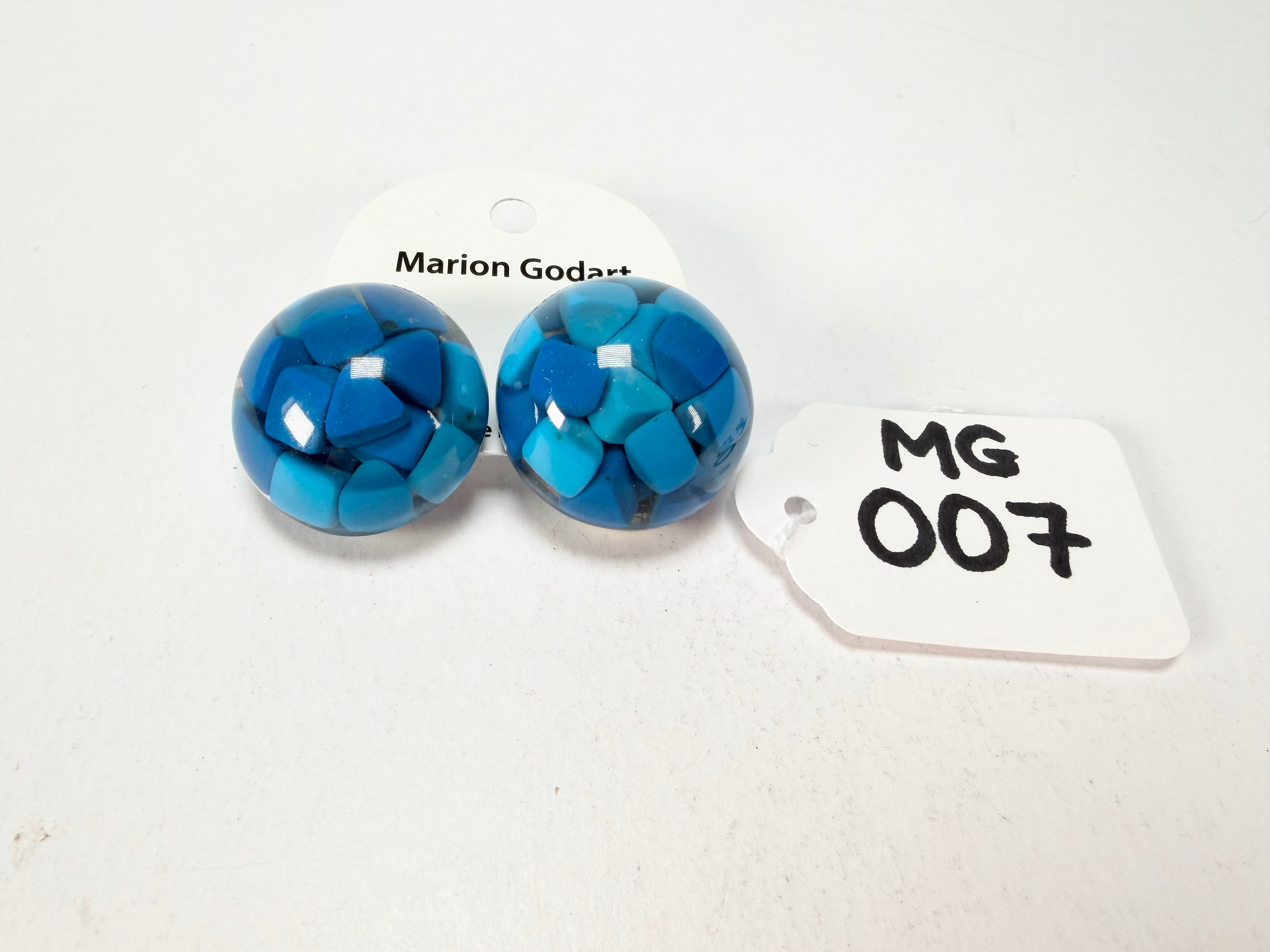 Marion Godart - Confetti "Bouclier" Blue Mix Dome Resin Clip On Earrings
