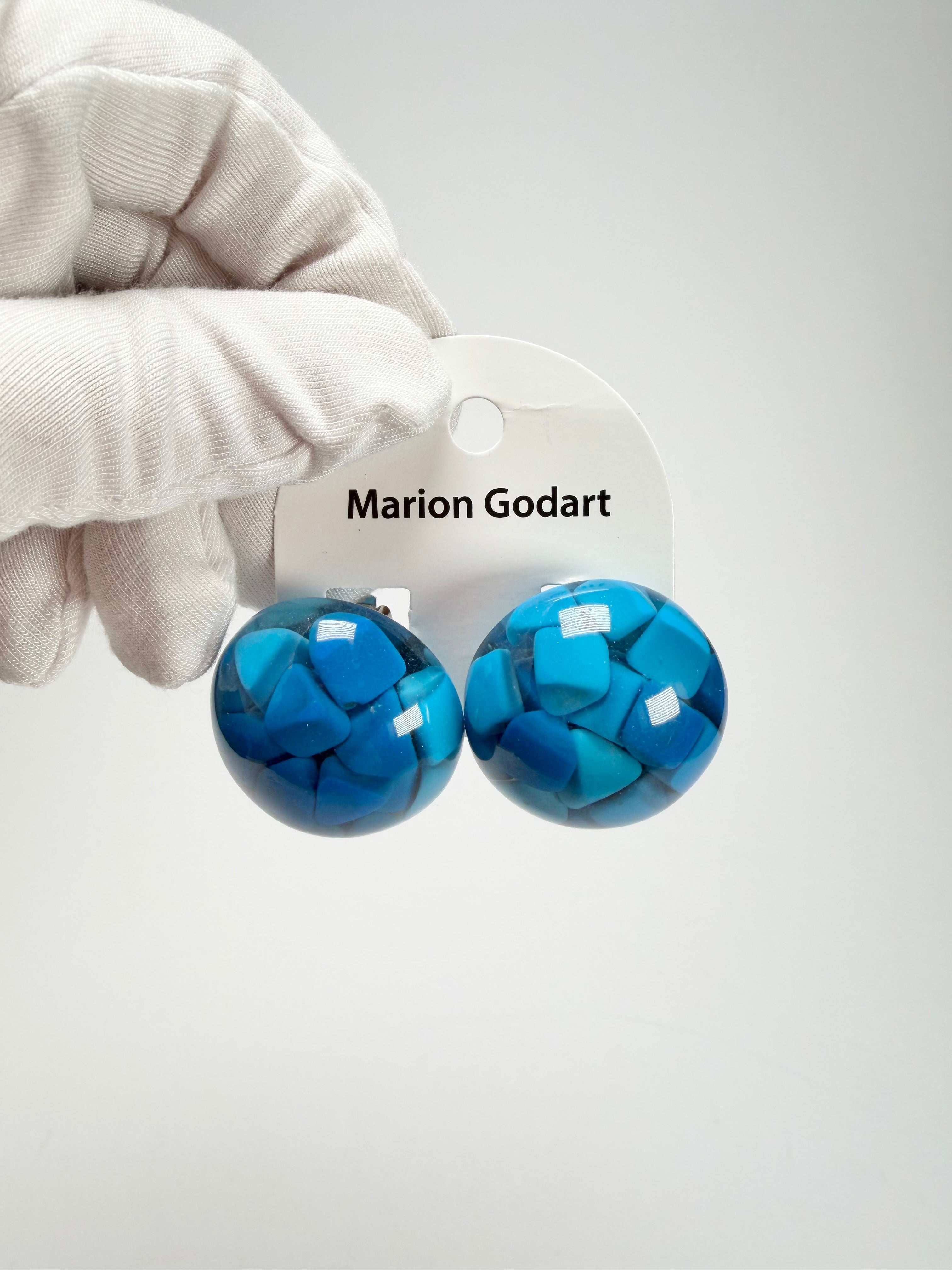 Marion Godart - Confetti "Bouclier" Blue Mix Dome Resin Clip On Earrings