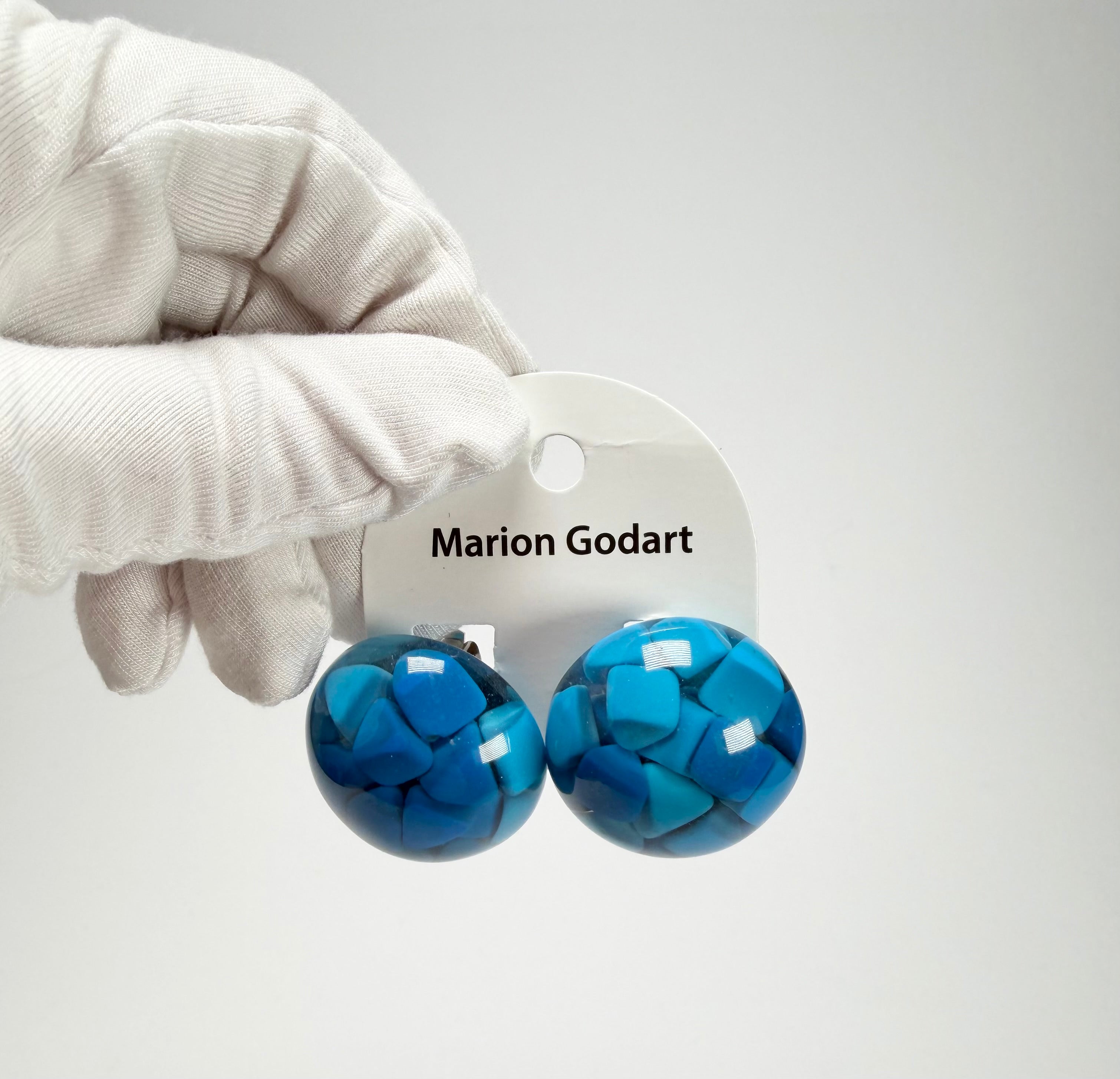 Marion Godart - Confetti "Bouclier" Blue Mix Dome Resin Clip On Earrings