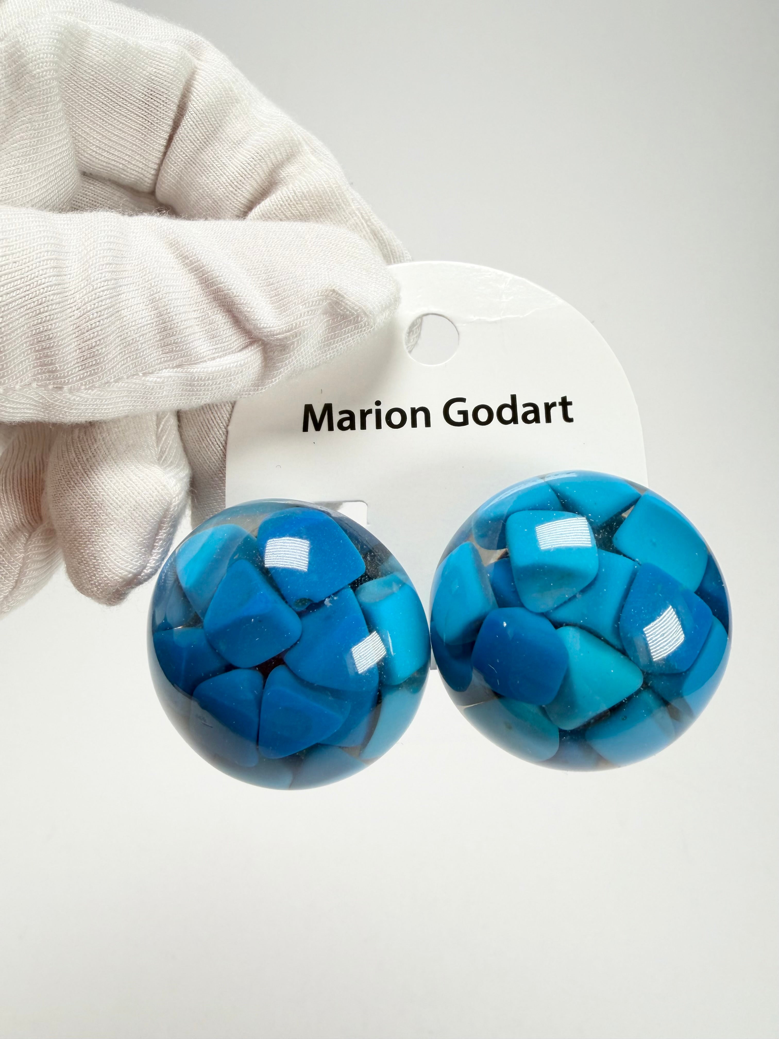 Marion Godart - Confetti "Bouclier" Blue Mix Dome Resin Clip On Earrings