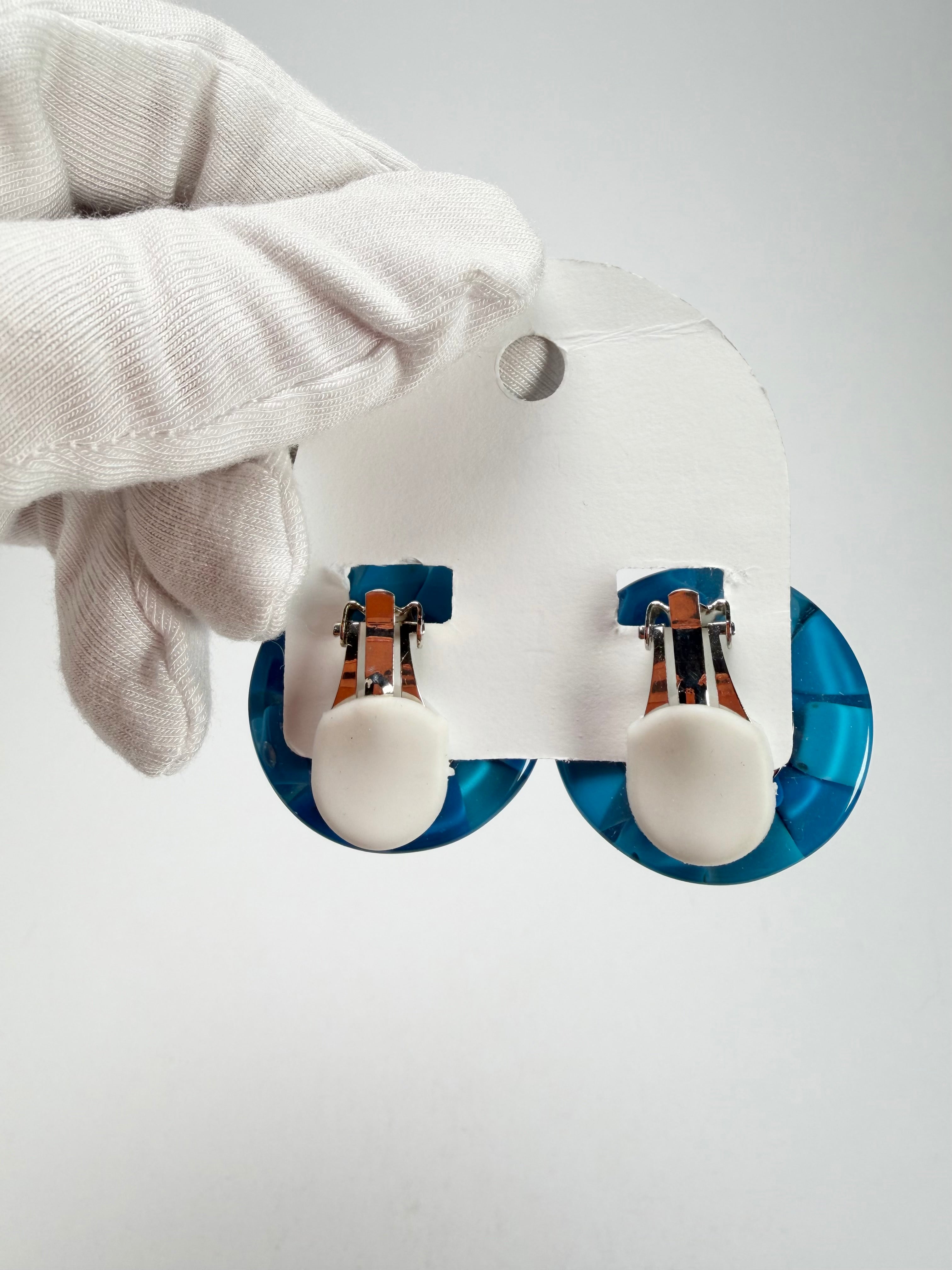 Marion Godart - Confetti "Bouclier" Blue Mix Dome Resin Clip On Earrings