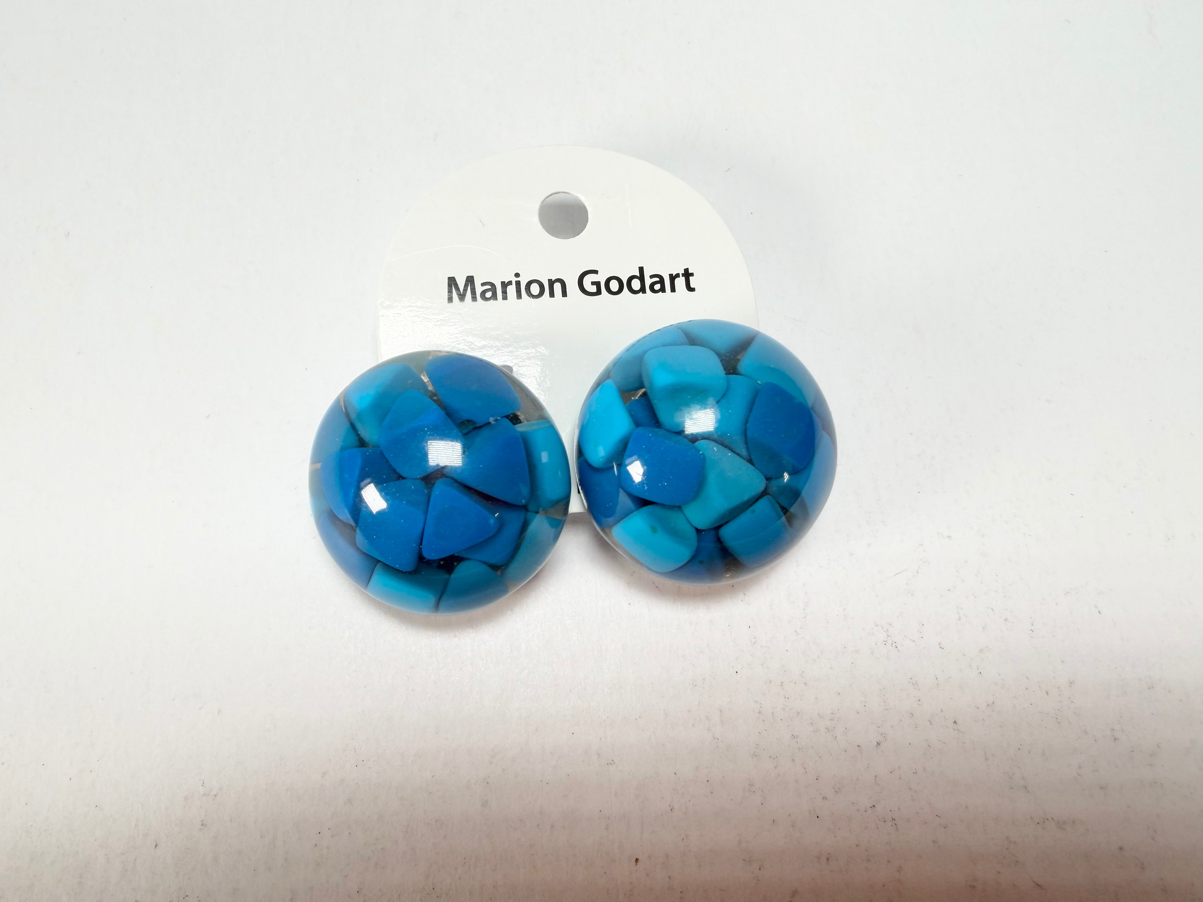 Marion Godart - Confetti "Bouclier" Blue Mix Dome Resin Clip On Earrings