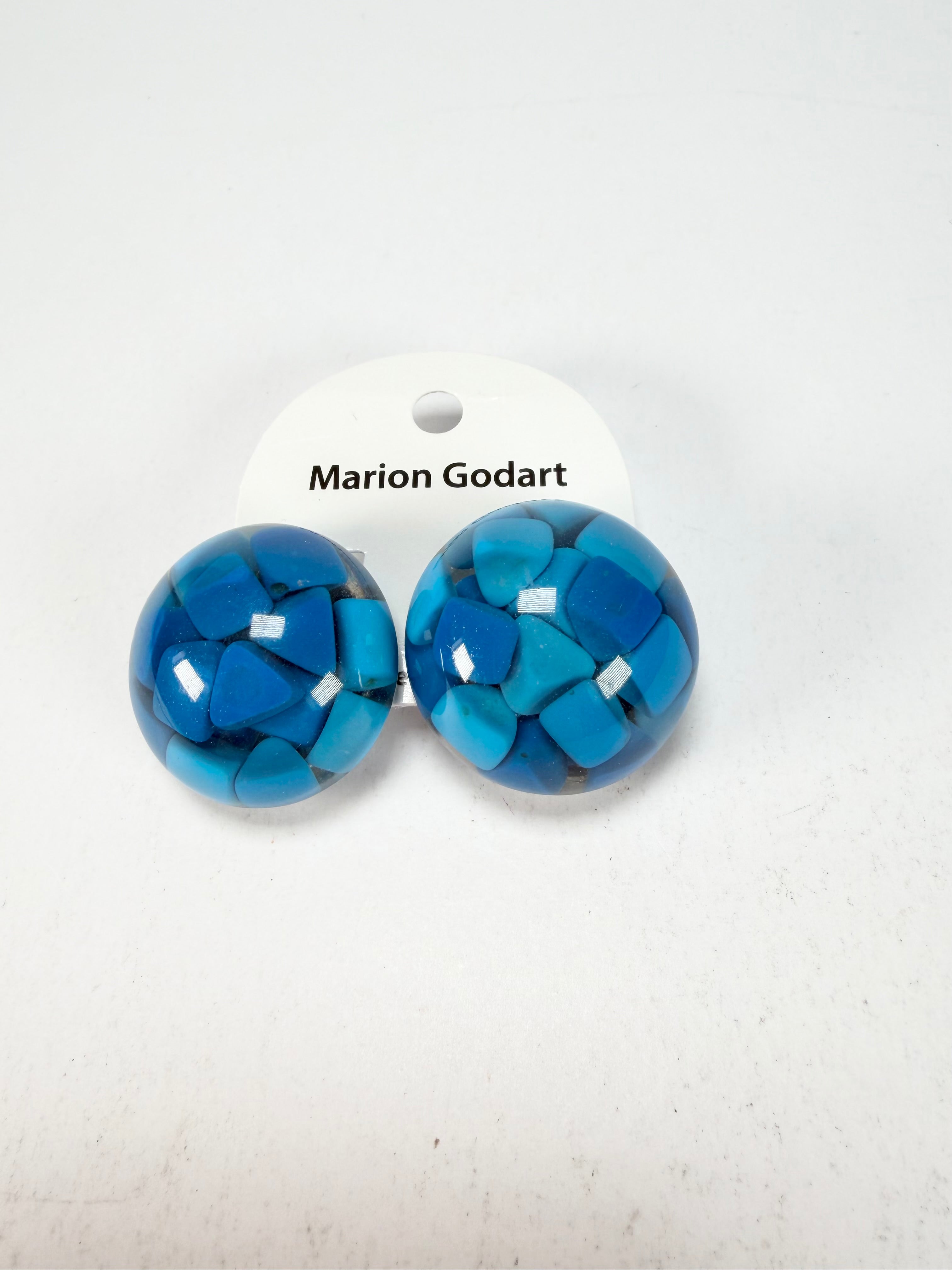 Marion Godart - Confetti "Bouclier" Blue Mix Dome Resin Clip On Earrings