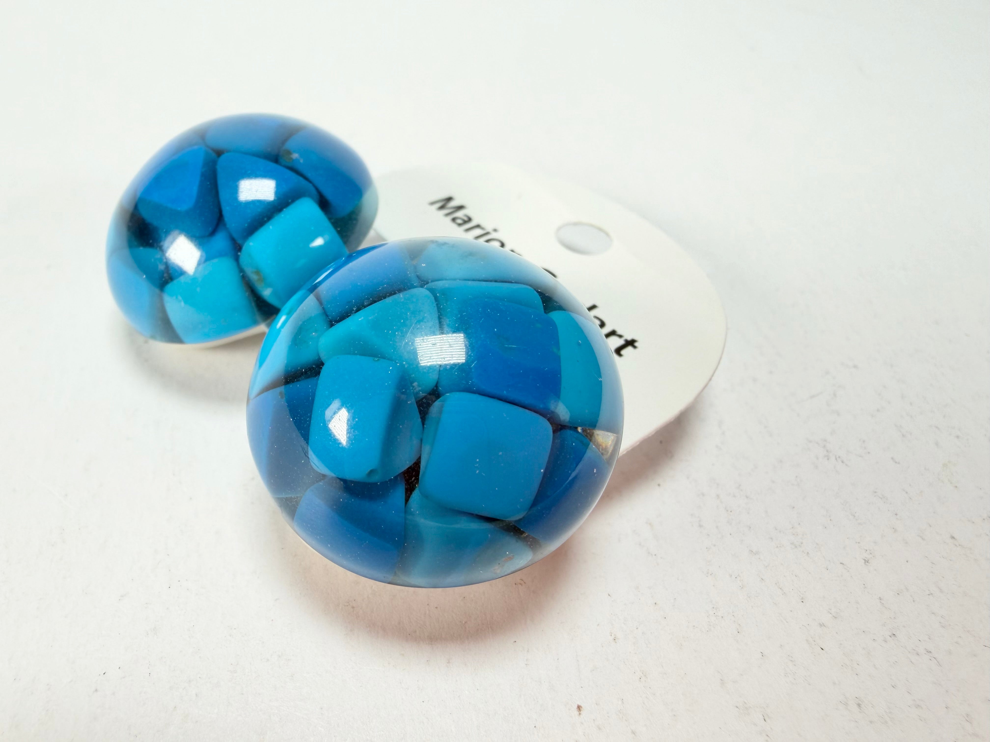 Marion Godart - Confetti "Bouclier" Blue Mix Dome Resin Clip On Earrings
