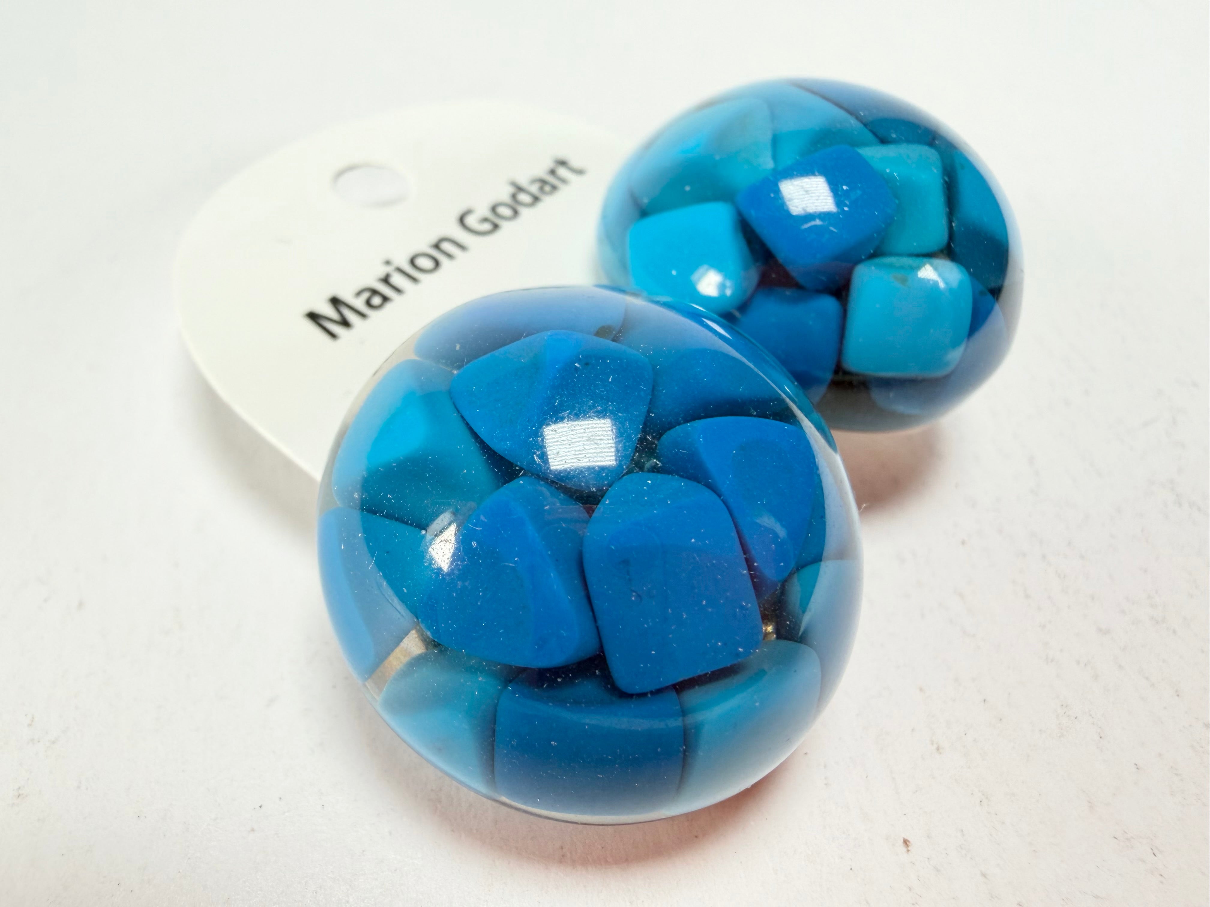 Marion Godart - Confetti "Bouclier" Blue Mix Dome Resin Clip On Earrings