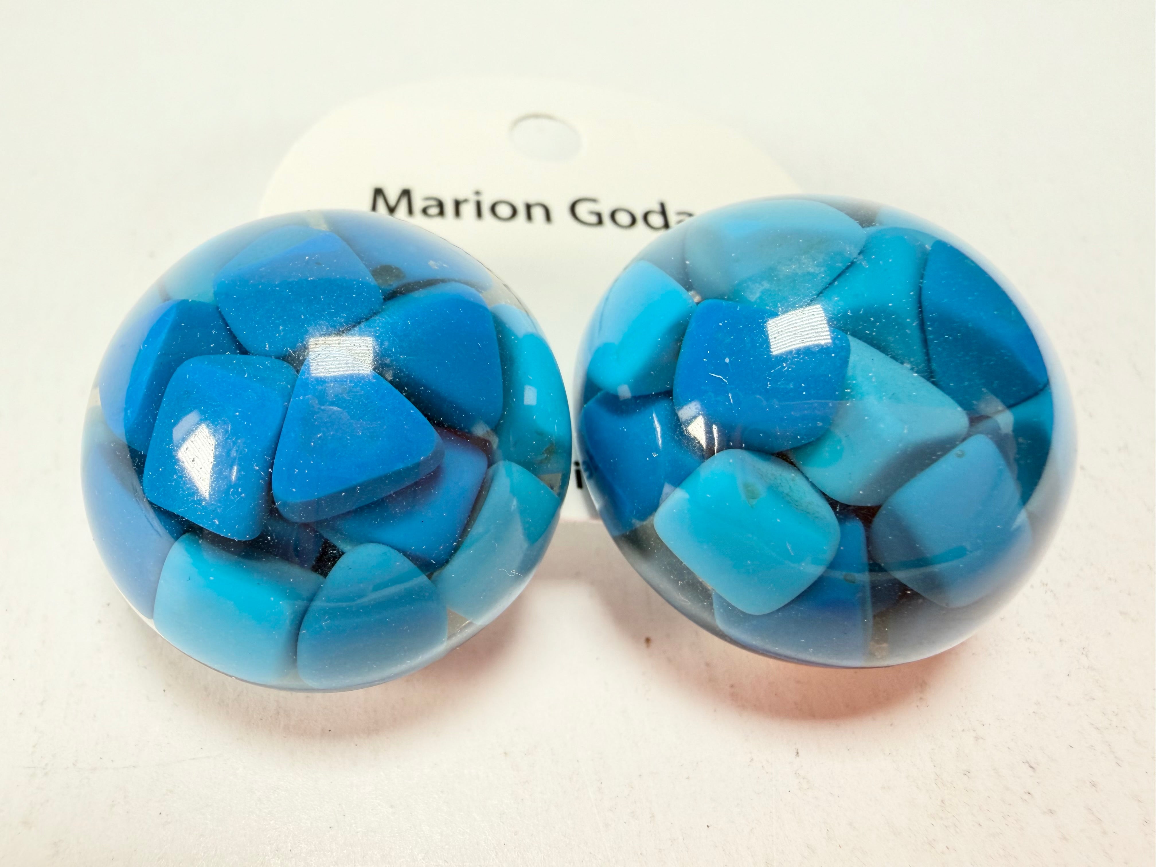Marion Godart - Confetti "Bouclier" Blue Mix Dome Resin Clip On Earrings