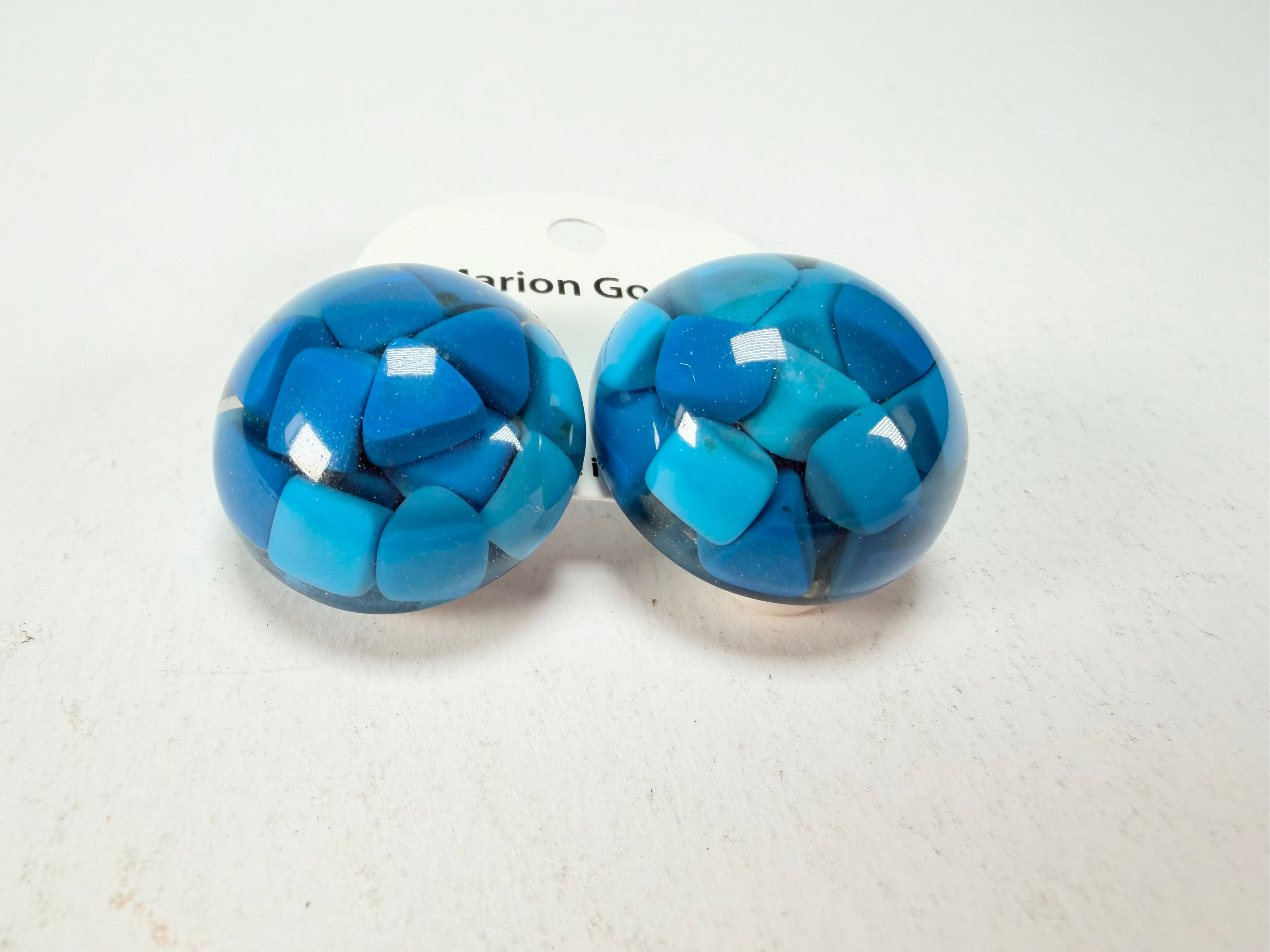 Marion Godart - Confetti "Bouclier" Blue Mix Dome Resin Clip On Earrings