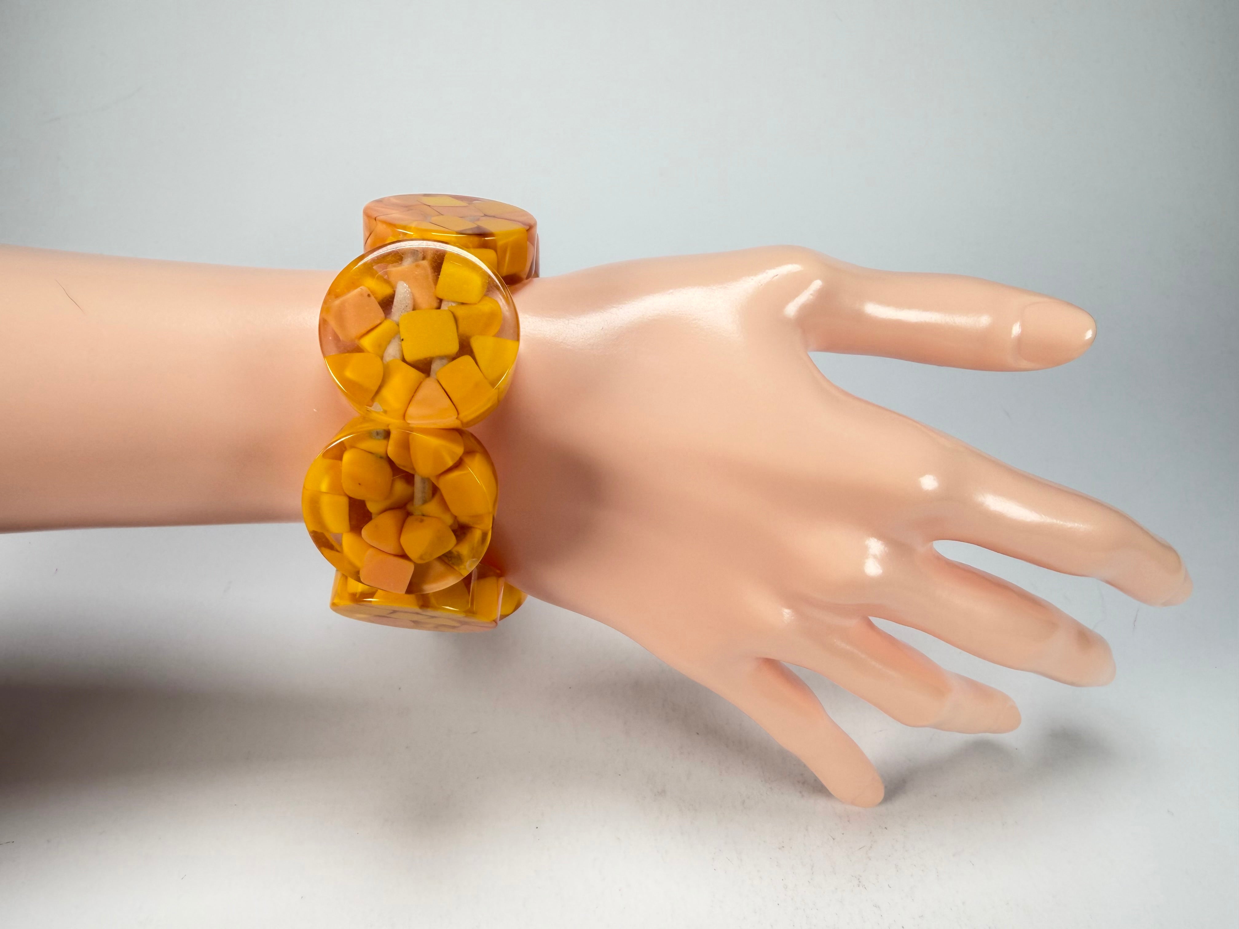 Marion Godart - Confetti "Cylindre" Yellow Mix Elasticated Cylinder Resin Bracelet