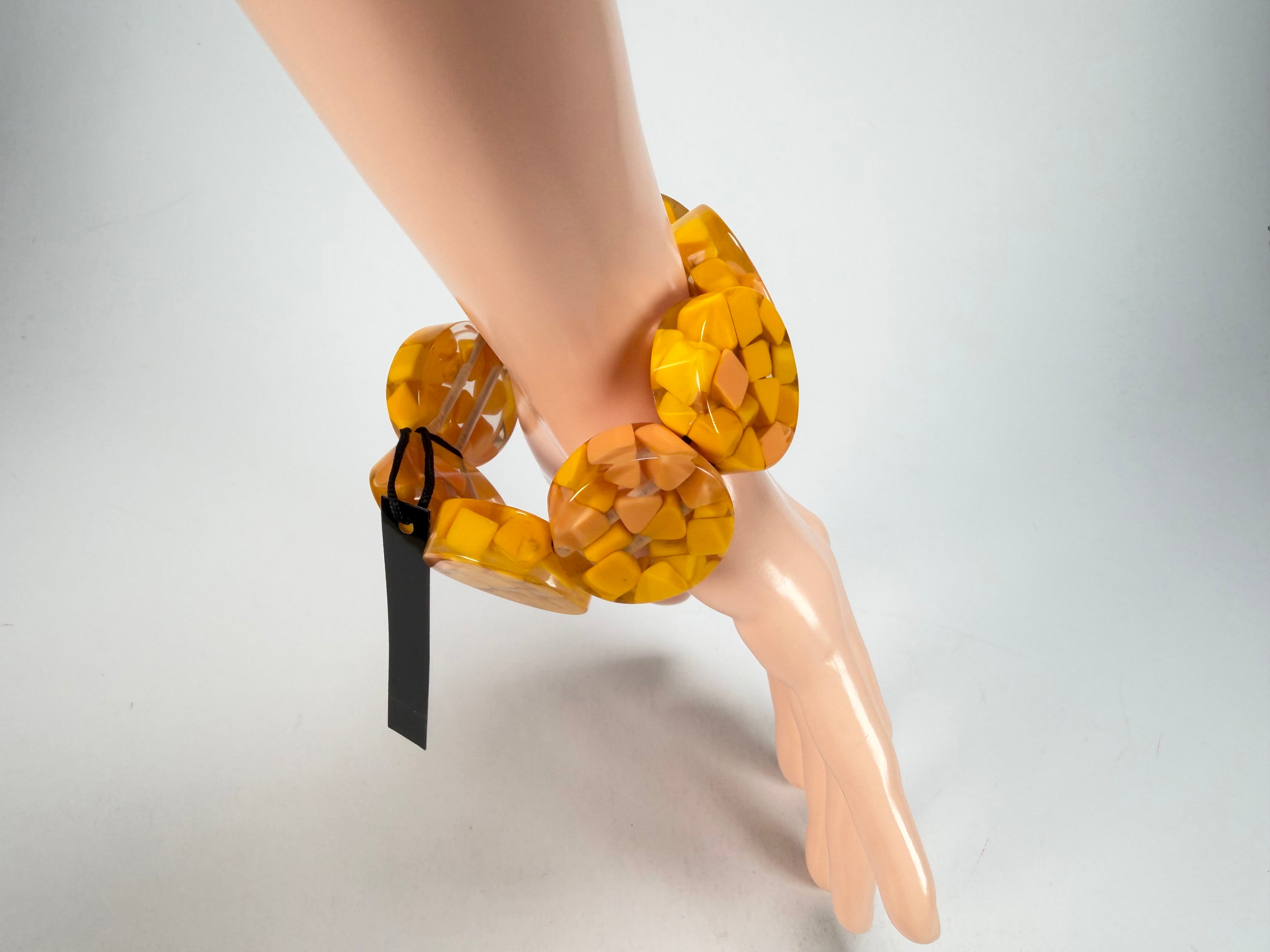 Marion Godart - Confetti "Cylindre" Yellow Mix Elasticated Cylinder Resin Bracelet