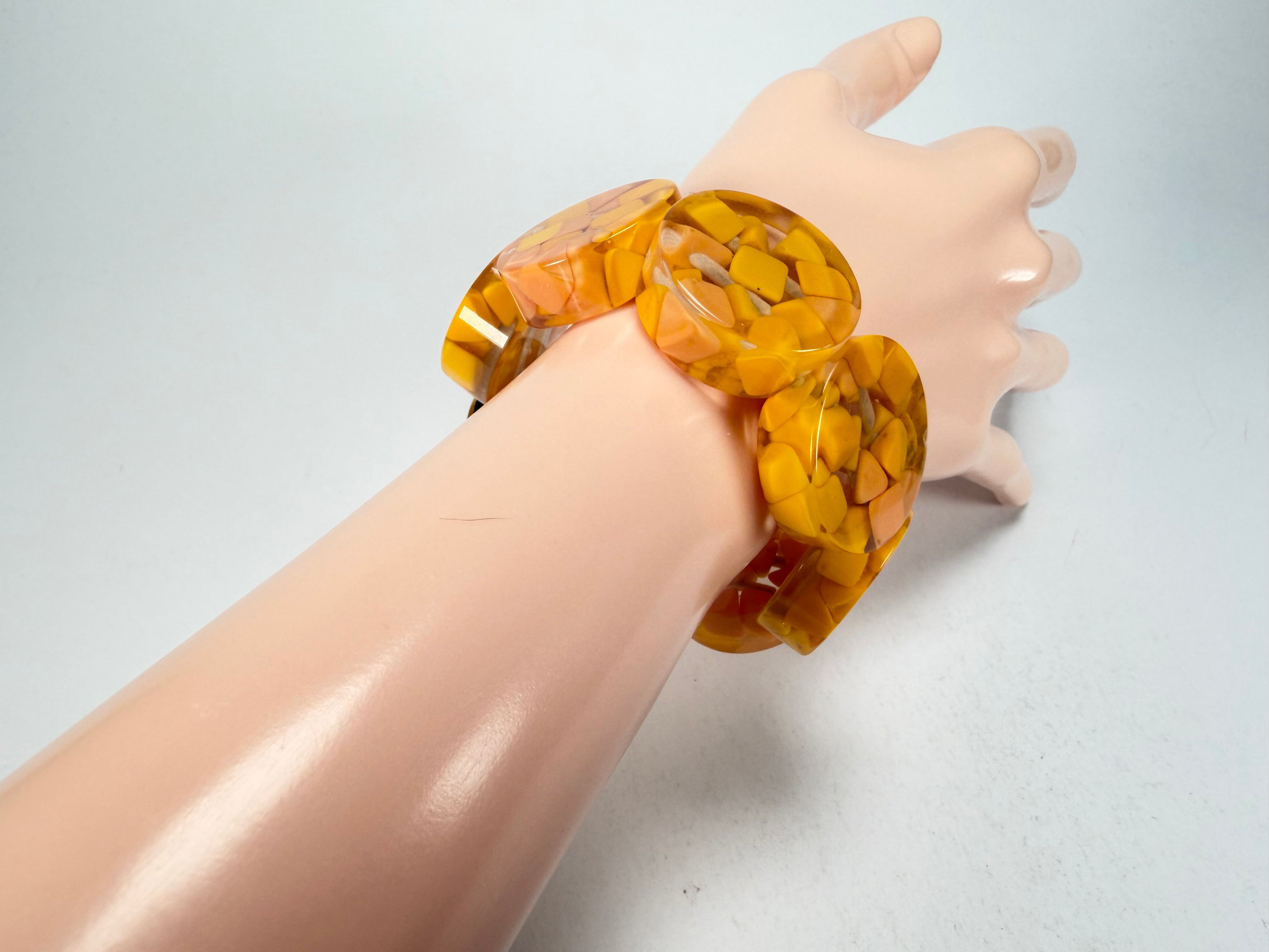 Marion Godart - Confetti "Cylindre" Yellow Mix Elasticated Cylinder Resin Bracelet