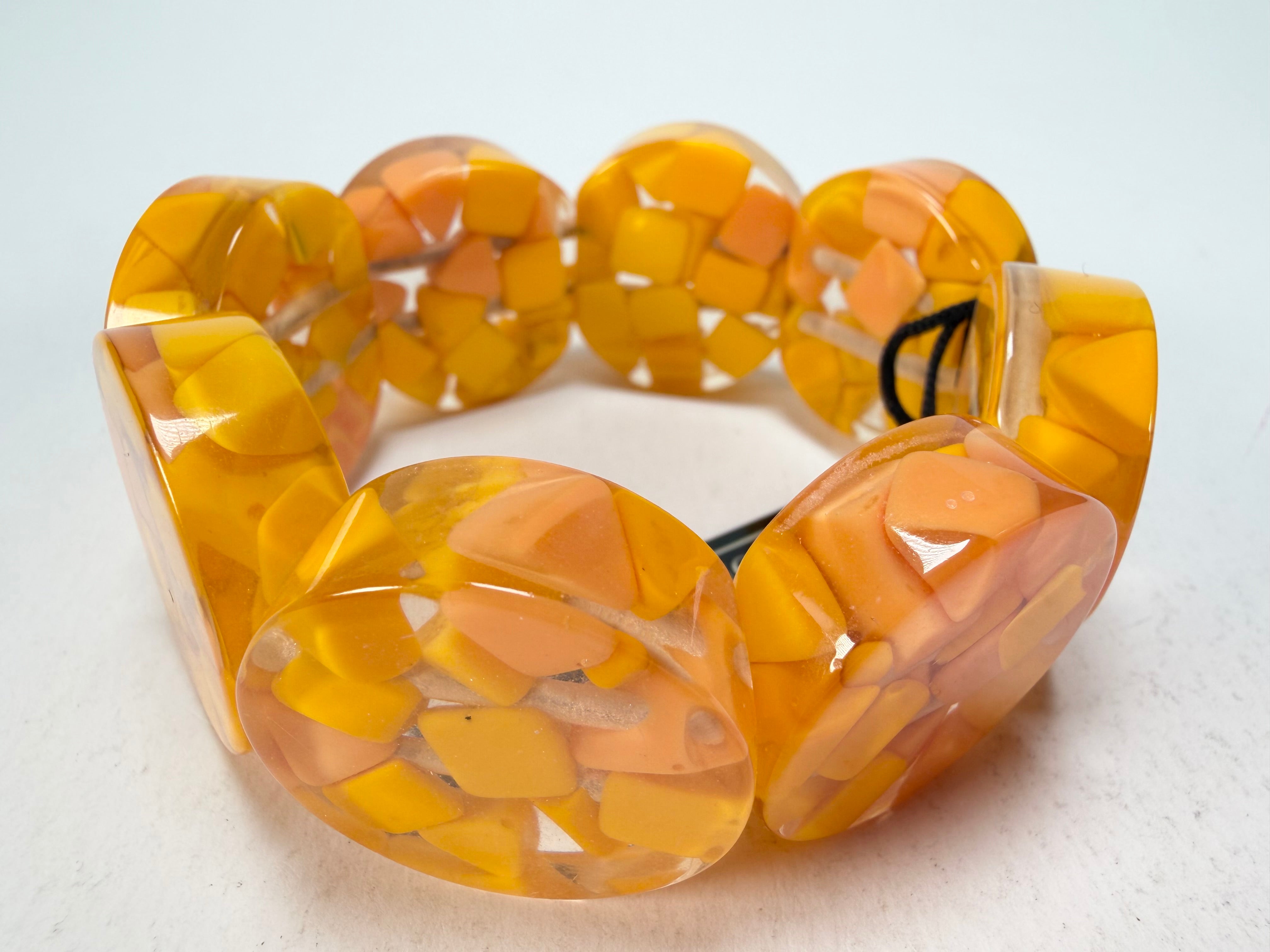 Marion Godart - Confetti "Cylindre" Yellow Mix Elasticated Cylinder Resin Bracelet