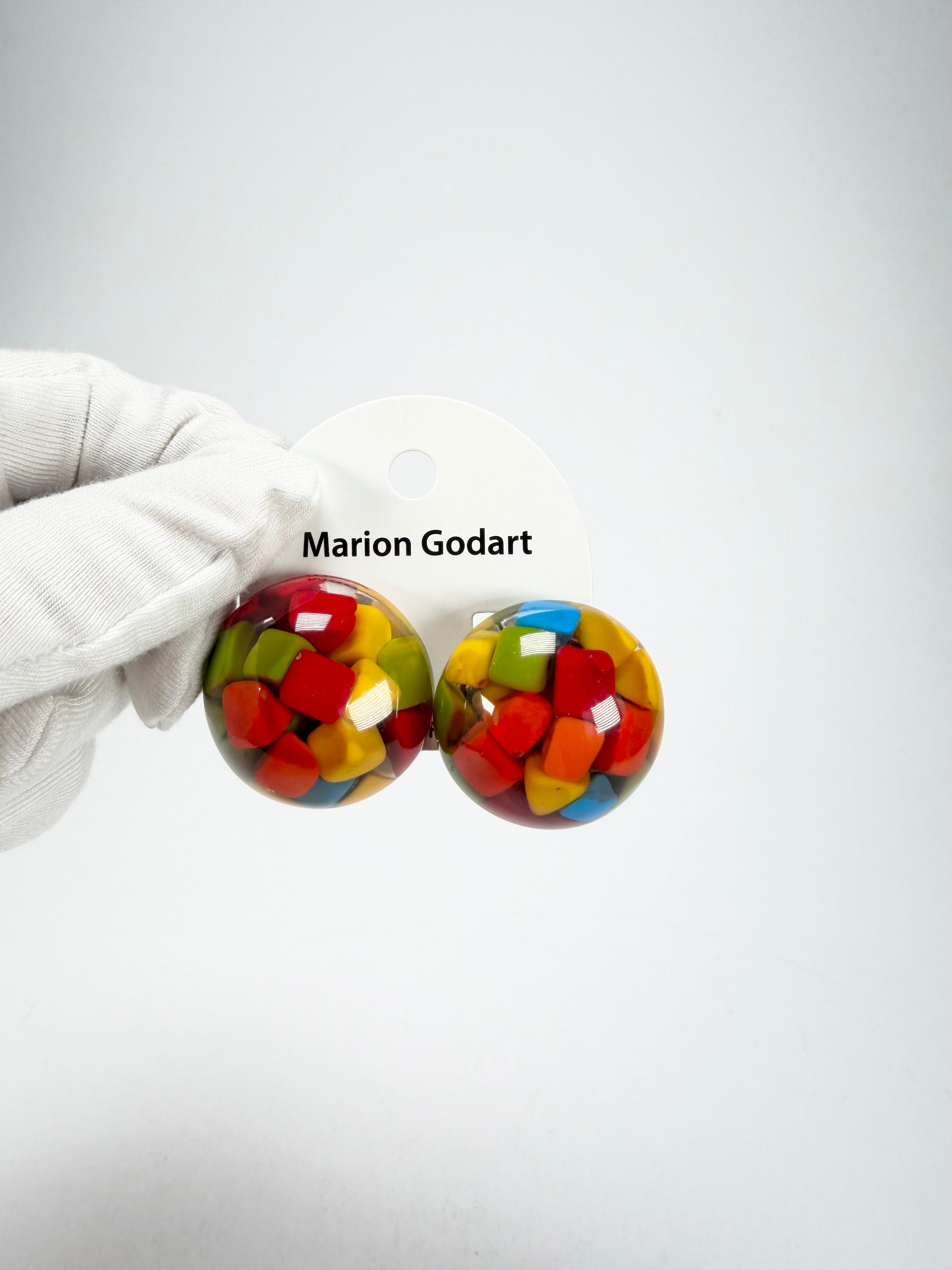 Marion Godart - Confetti "Bouclier" Summer Mix Dome Resin Clip On Earrings