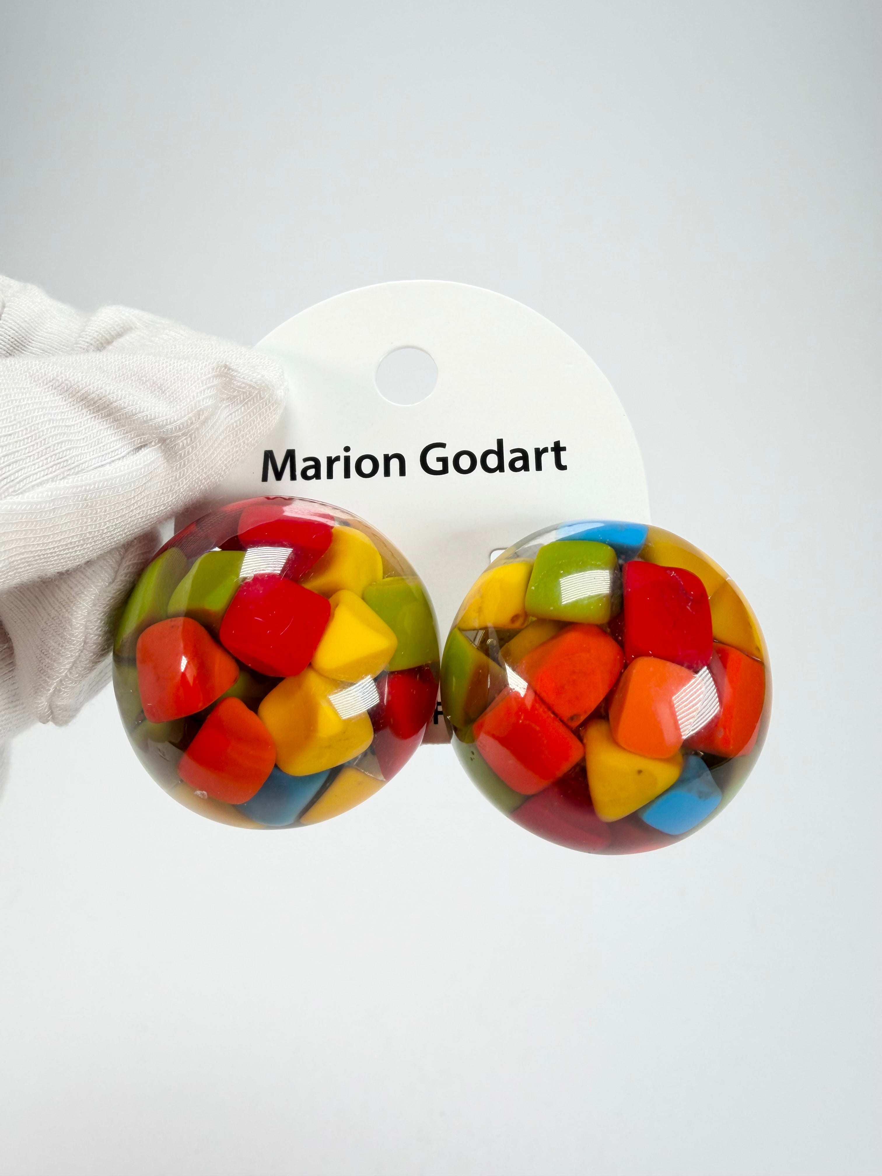 Marion Godart - Confetti "Bouclier" Summer Mix Dome Resin Clip On Earrings
