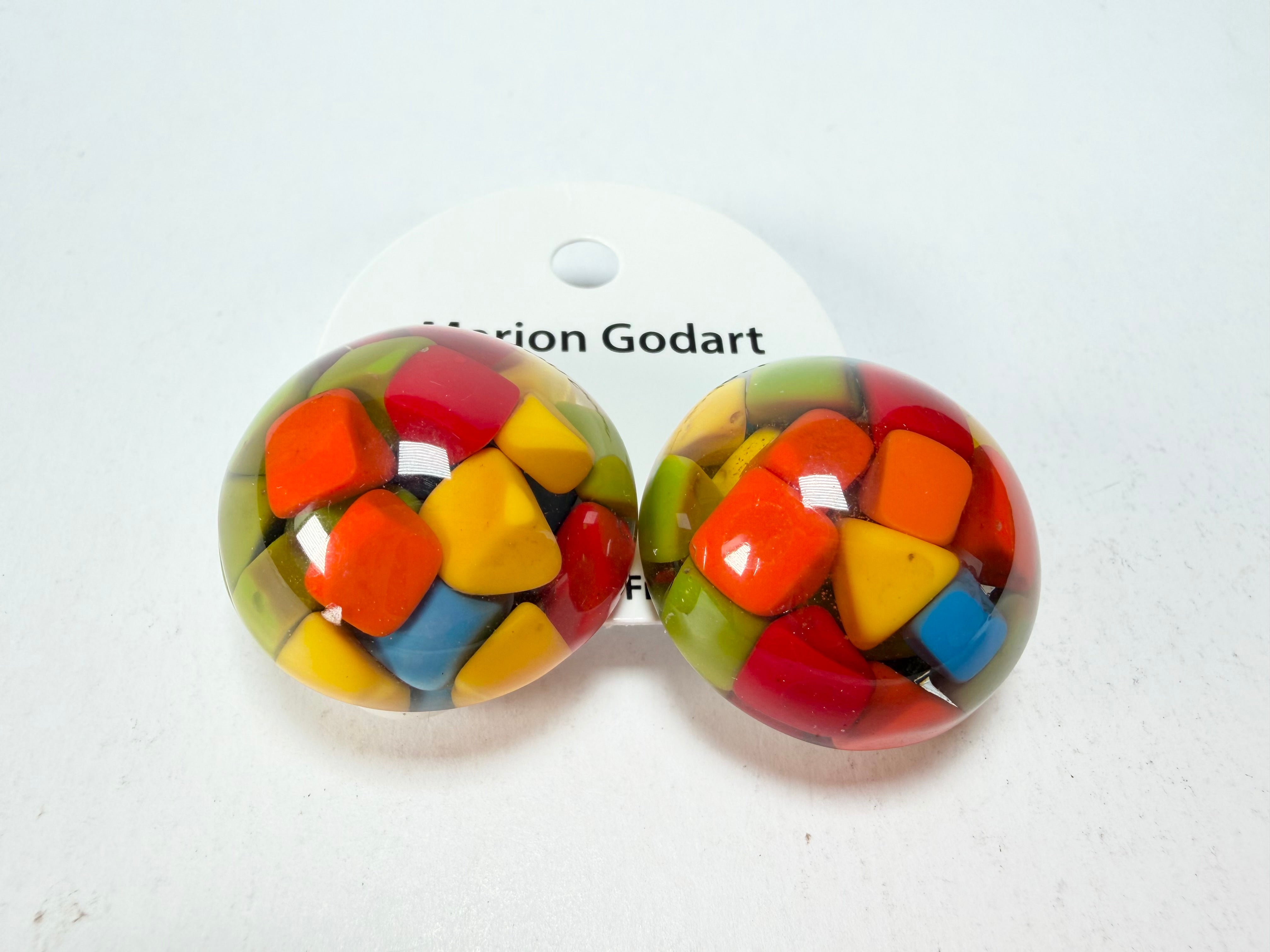 Marion Godart - Confetti "Bouclier" Summer Mix Dome Resin Clip On Earrings
