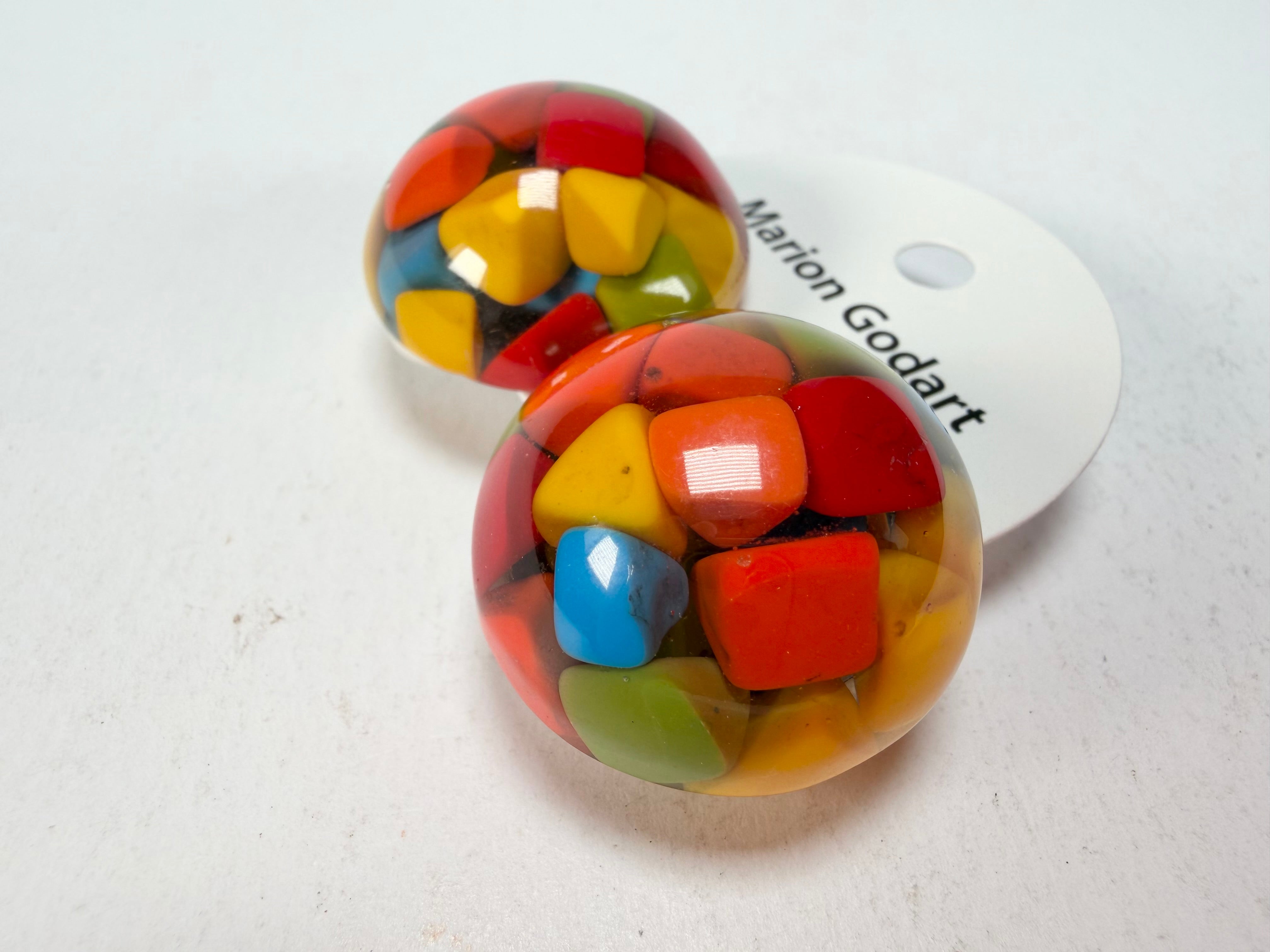 Marion Godart - Confetti "Bouclier" Summer Mix Dome Resin Clip On Earrings