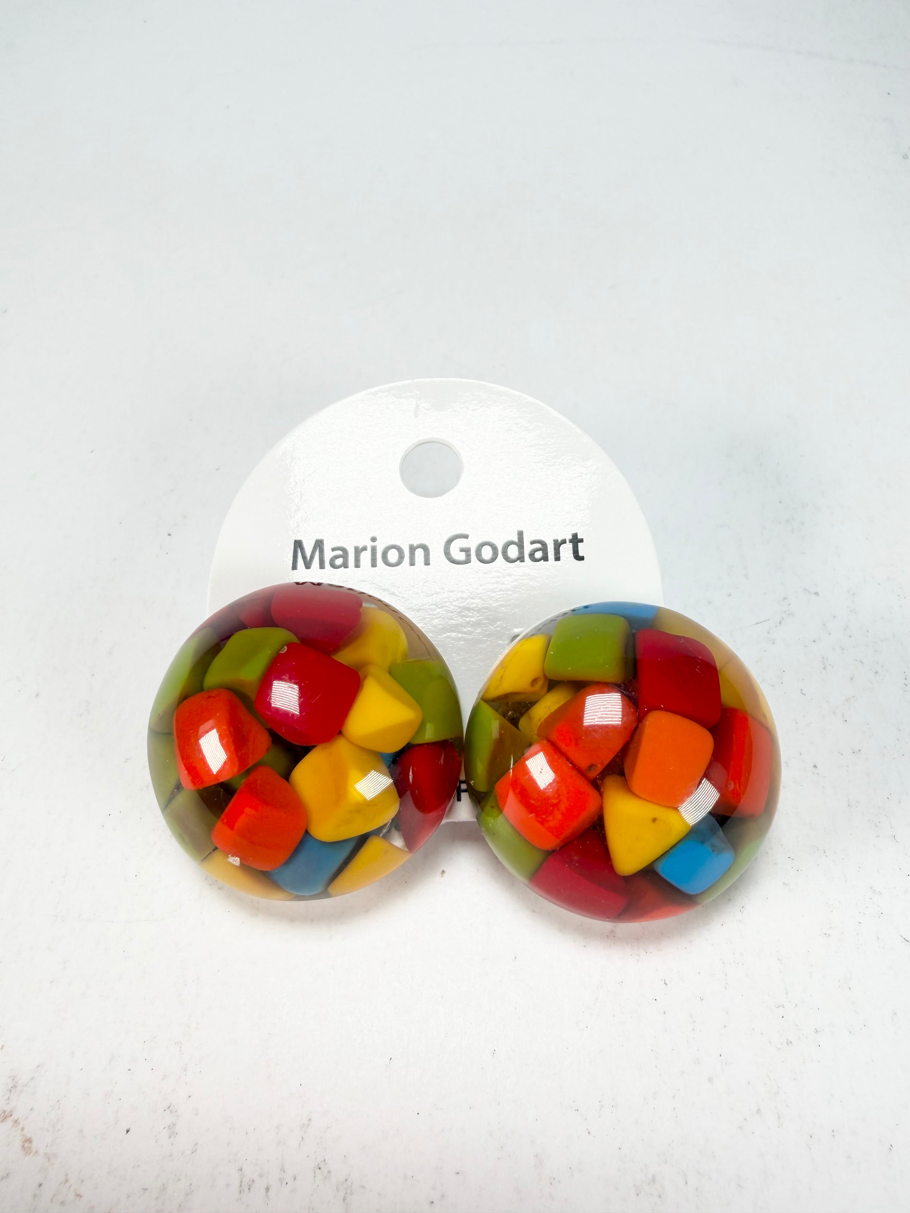 Marion Godart - Confetti "Bouclier" Summer Mix Dome Resin Clip On Earrings