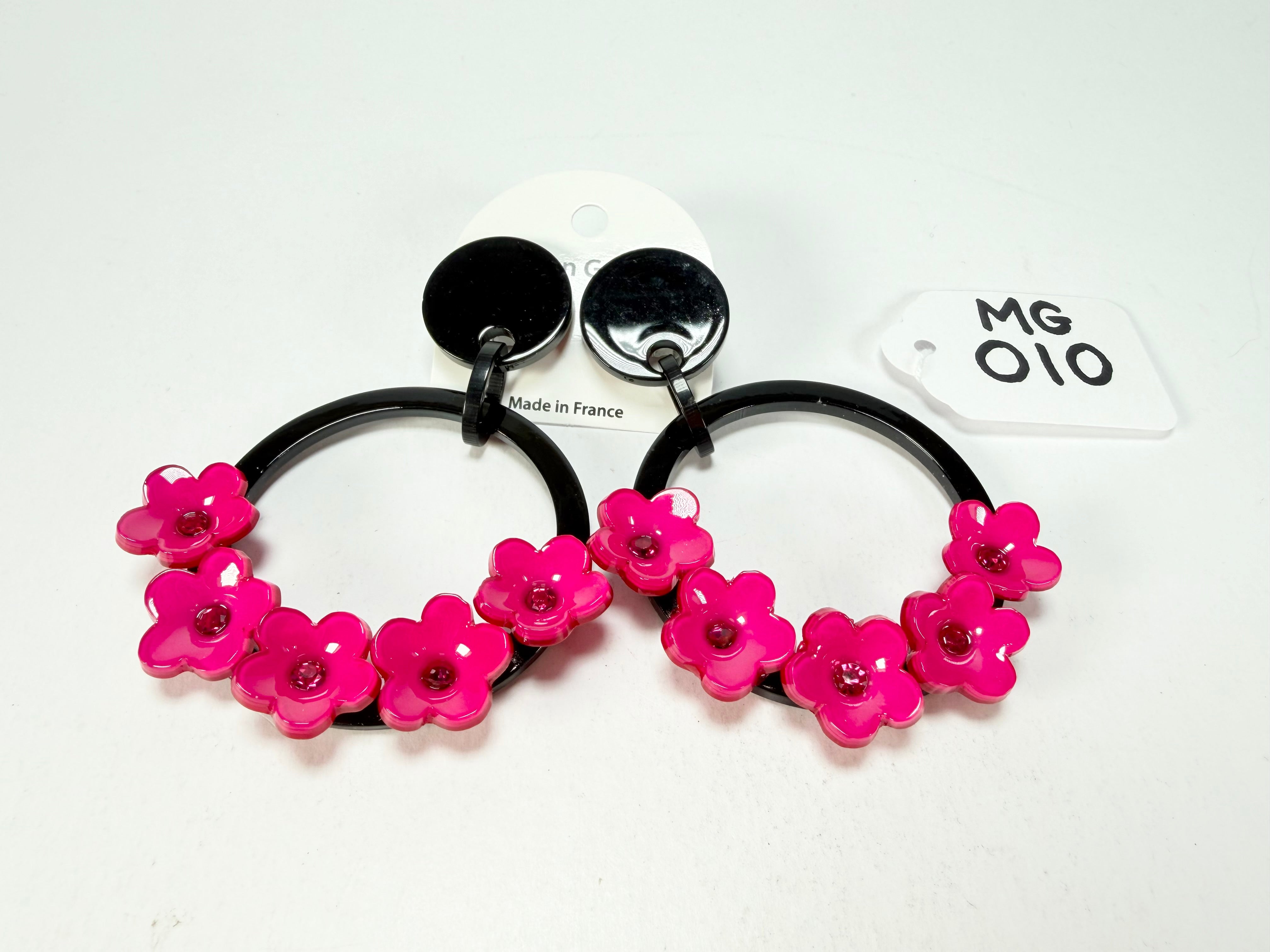 Marion Godart - Floral "Bouquet De Fleurs" Pink Floral Hoop Resin Clip On Earrings